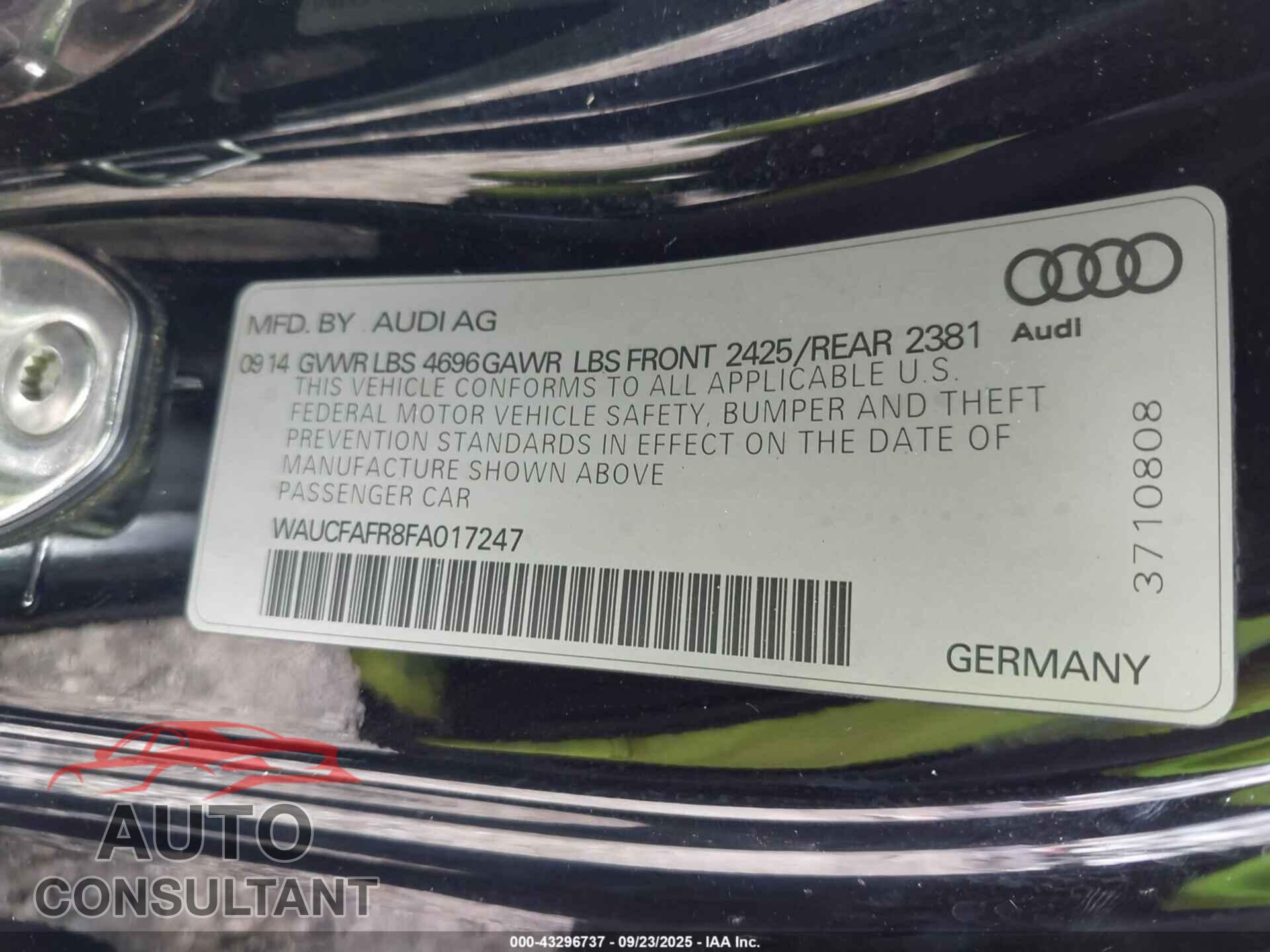 AUDI A5 2015 - WAUCFAFR8FA017247
