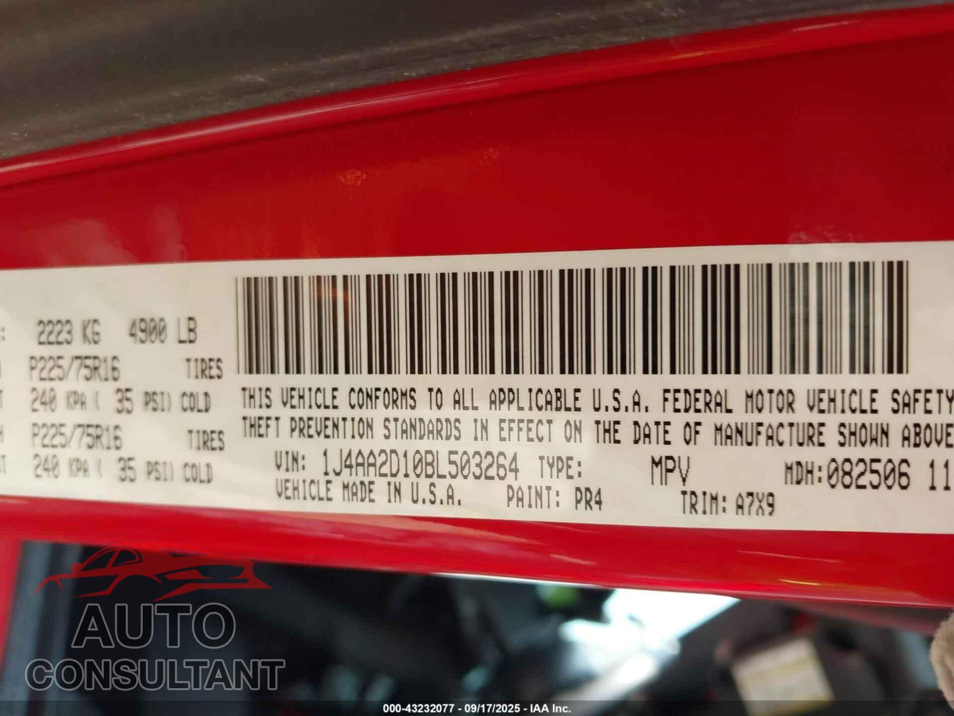 JEEP WRANGLER 2011 - 1J4AA2D10BL503264