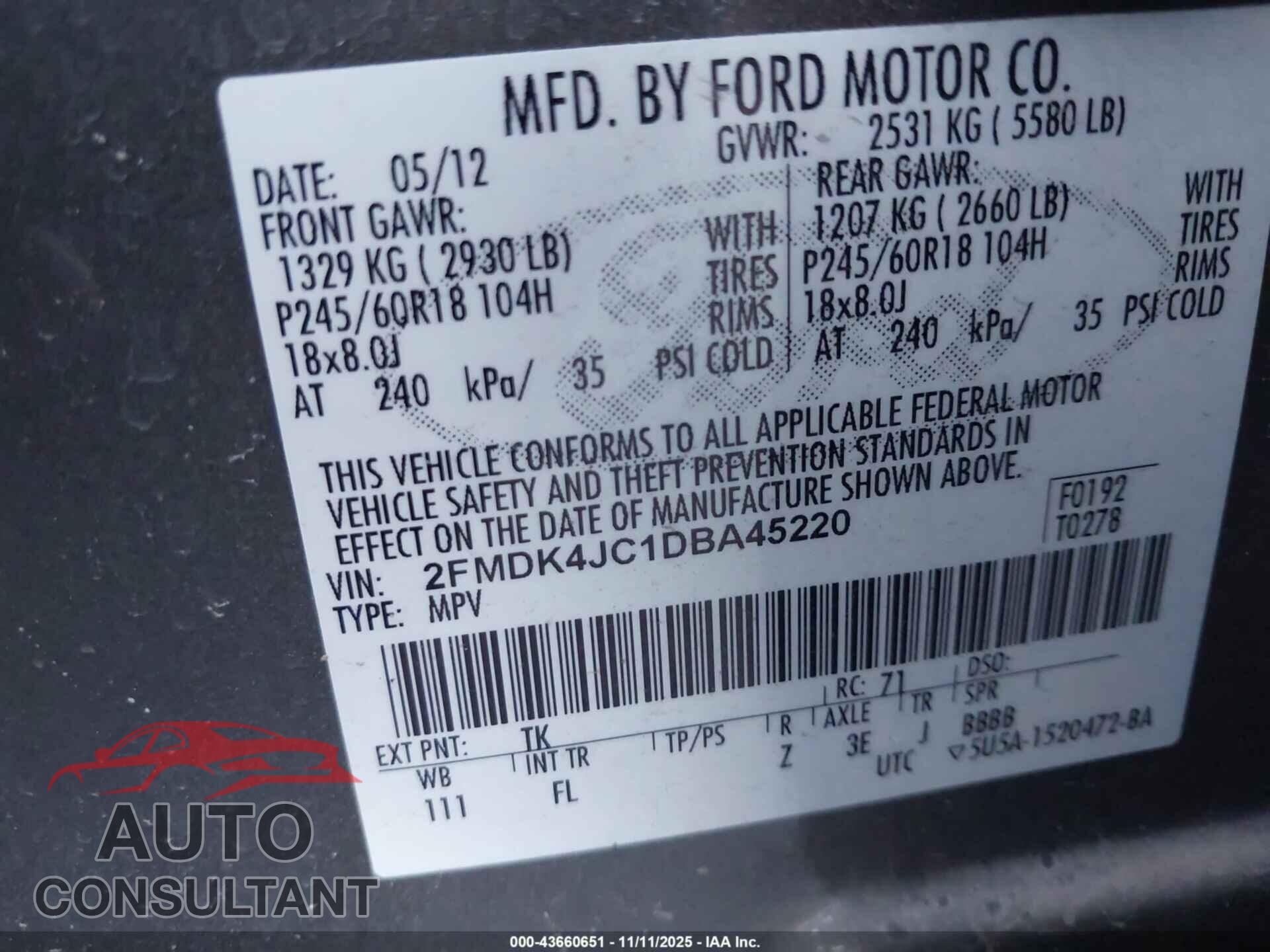 FORD EDGE 2013 - 2FMDK4JC1DBA45220