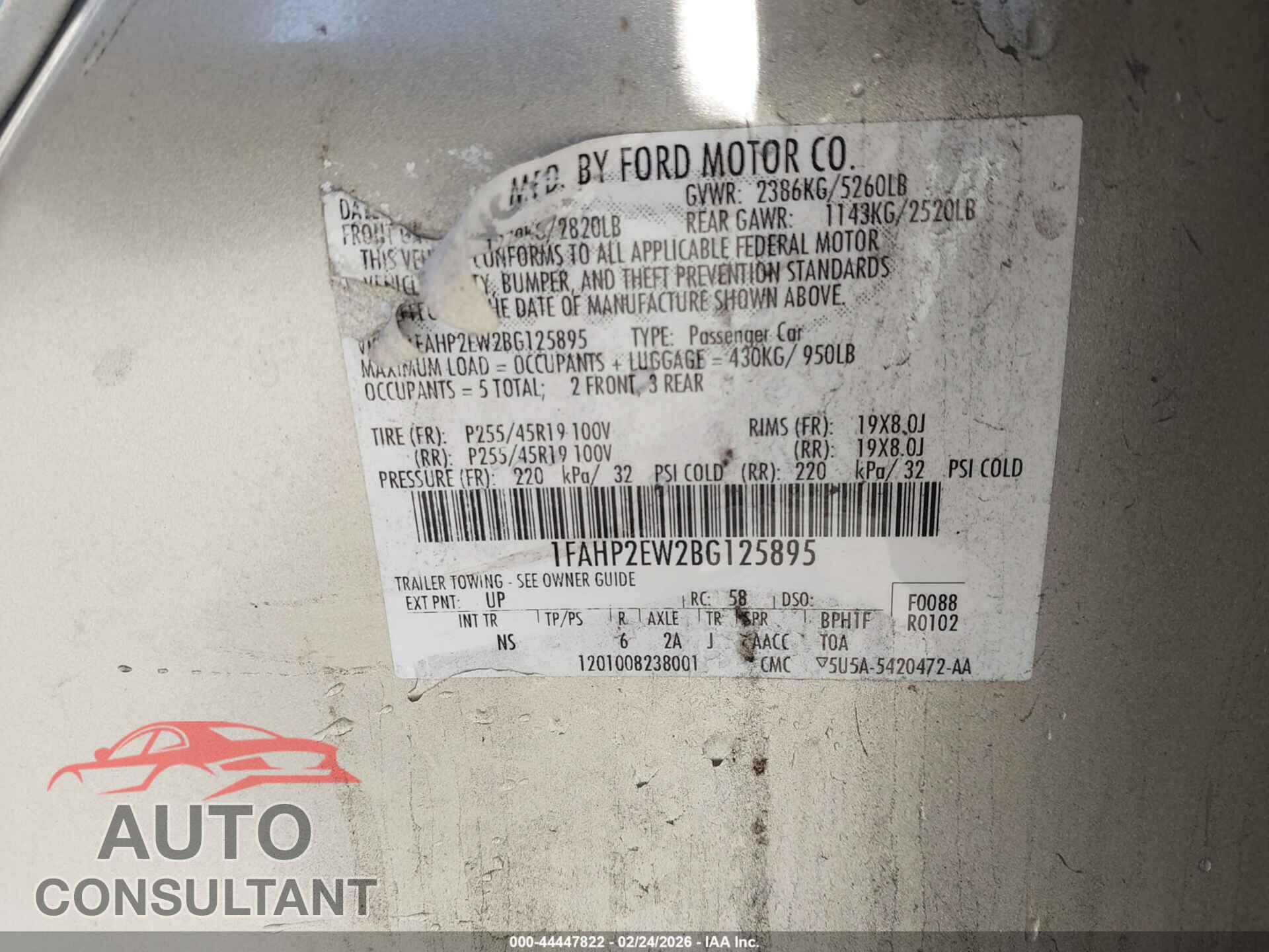 FORD TAURUS 2011 - 1FAHP2EW2BG125895