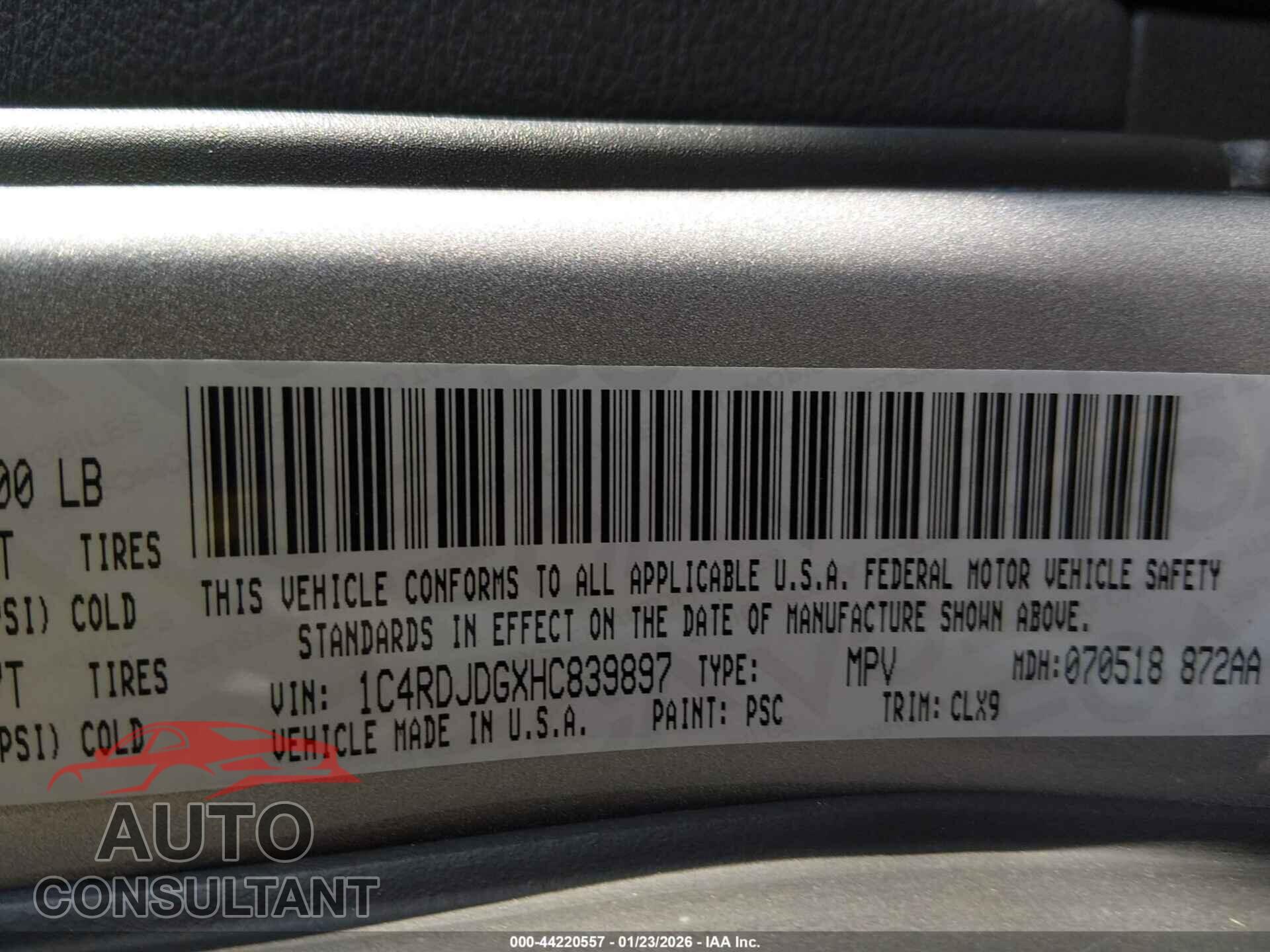 DODGE DURANGO 2017 - 1C4RDJDGXHC839897