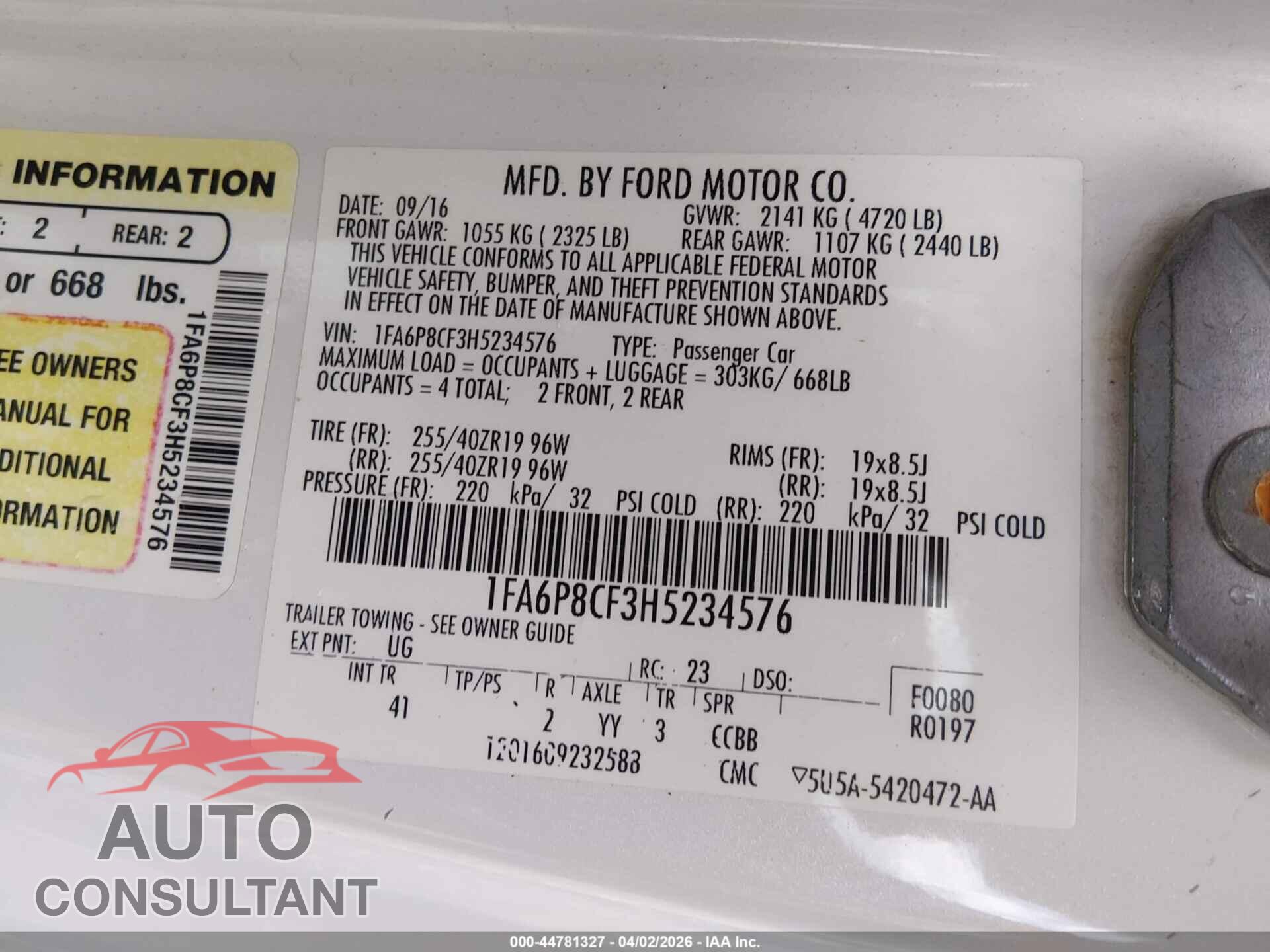 FORD MUSTANG 2017 - 1FA6P8CF3H5234576