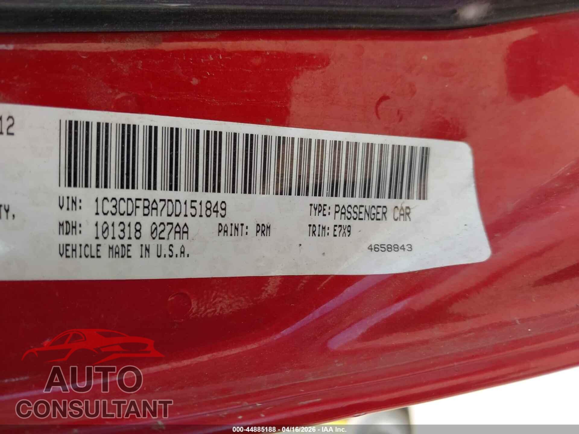 DODGE DART 2013 - 1C3CDFBA7DD151849