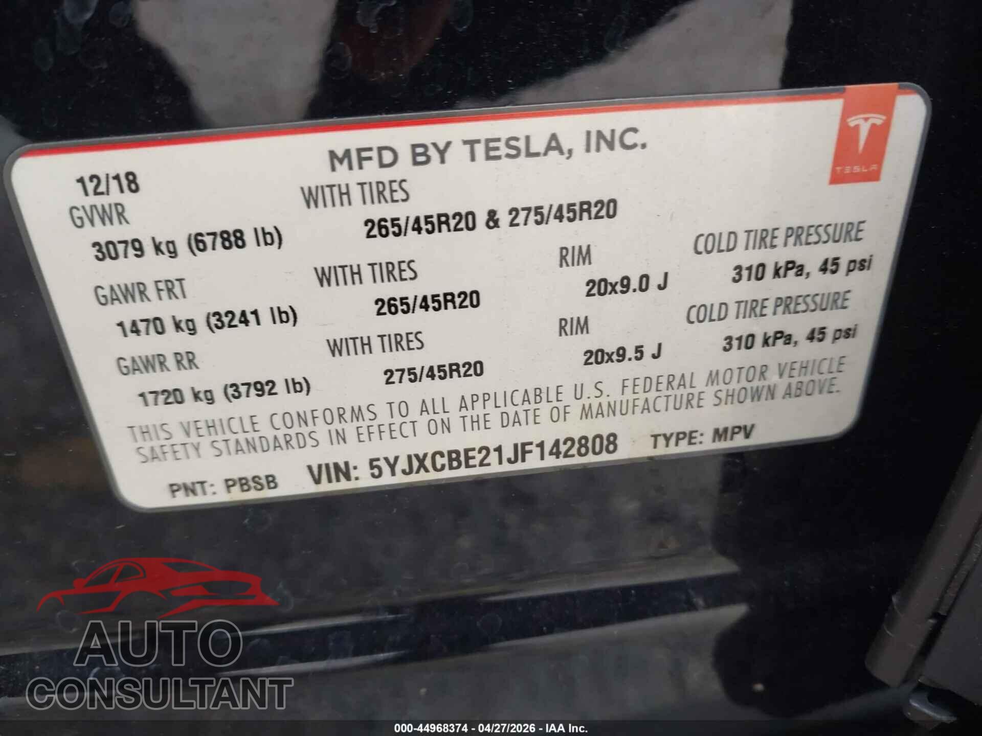 TESLA MODEL X 2018 - 5YJXCBE21JF142808