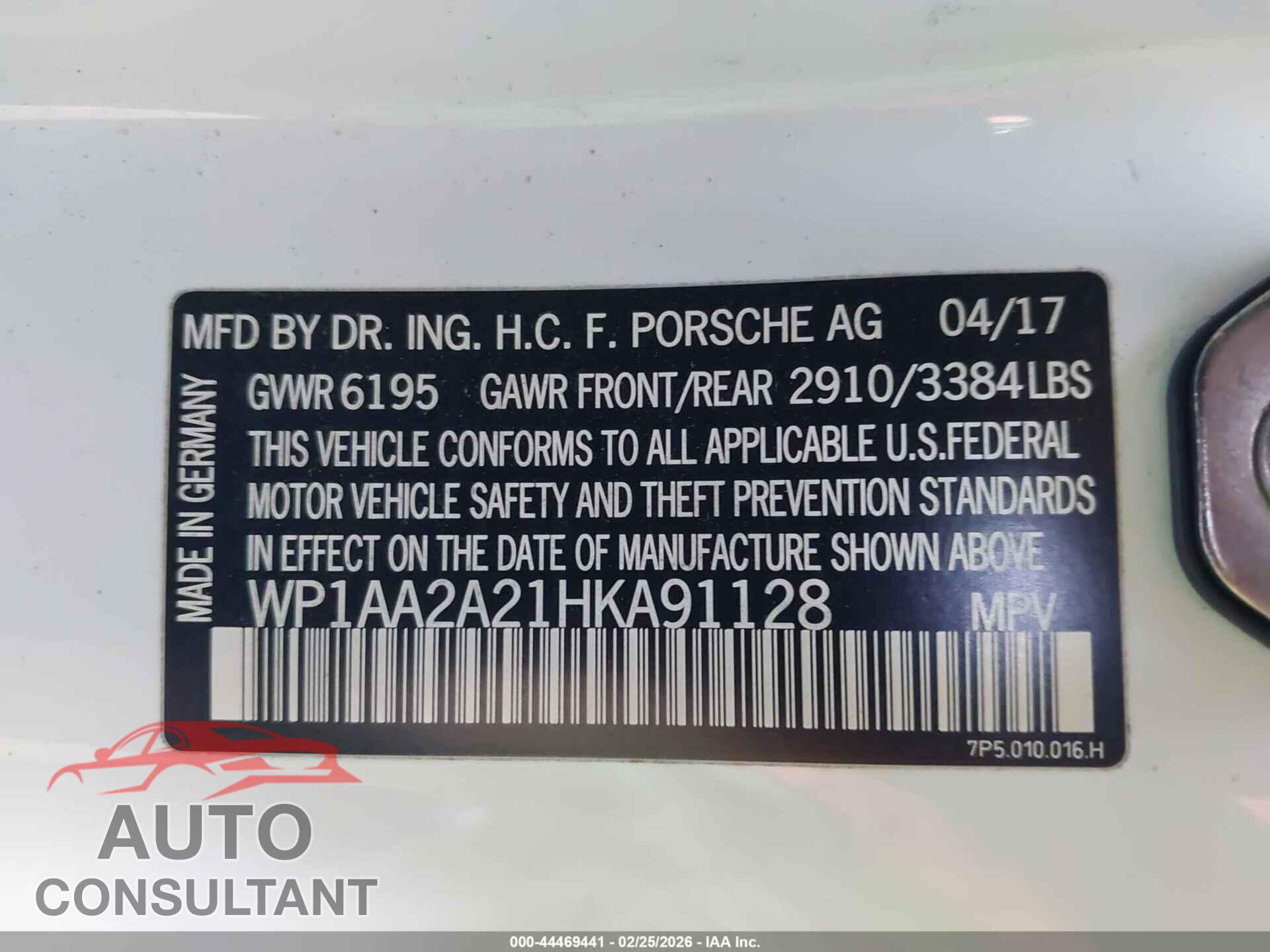 PORSCHE CAYENNE 2017 - WP1AA2A21HKA91128