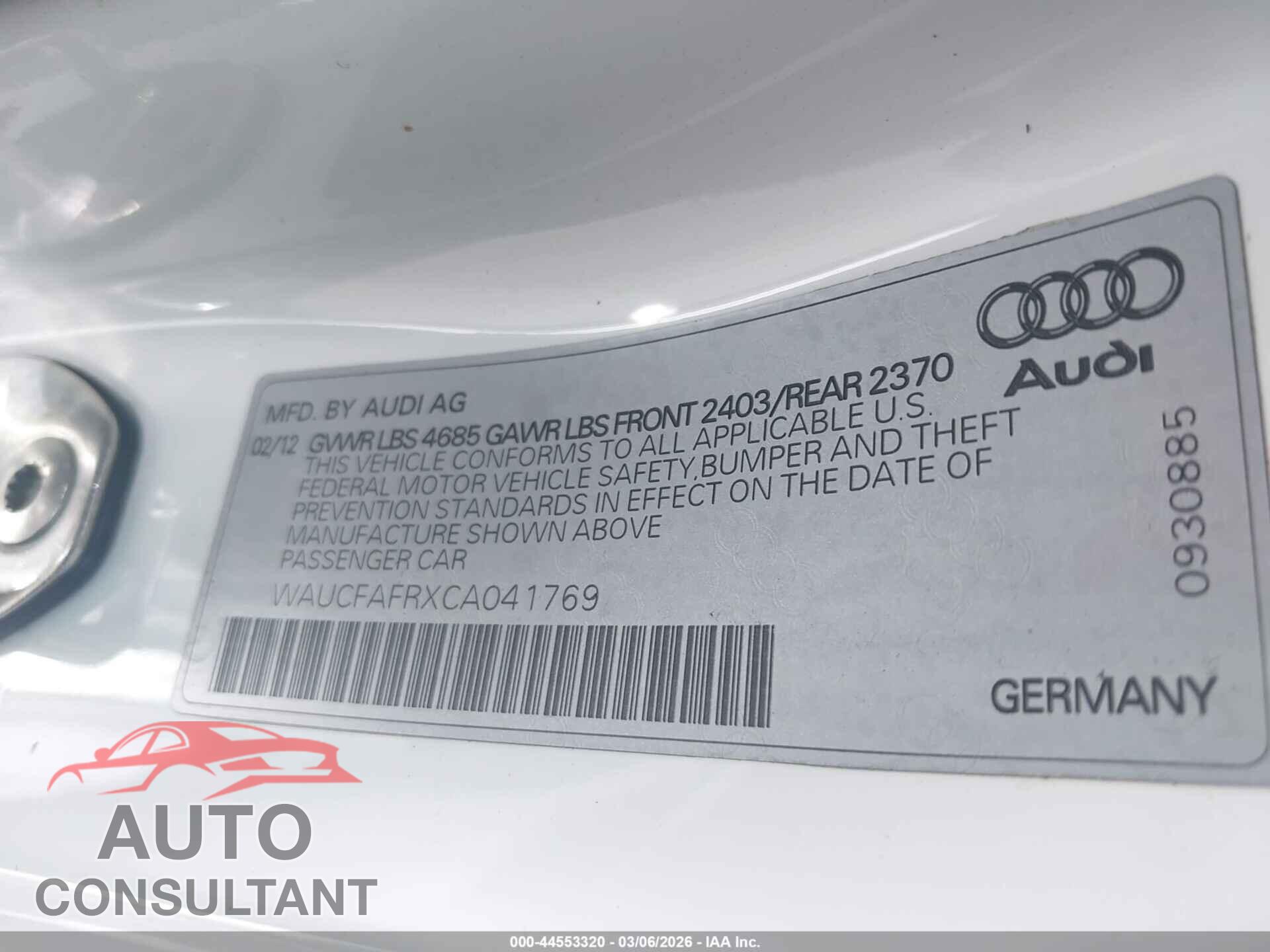 AUDI A5 2012 - WAUCFAFRXCA041769