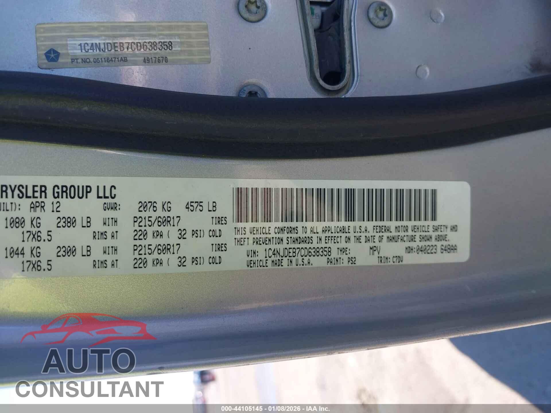 JEEP COMPASS 2012 - 1C4NJDEB7CD638358