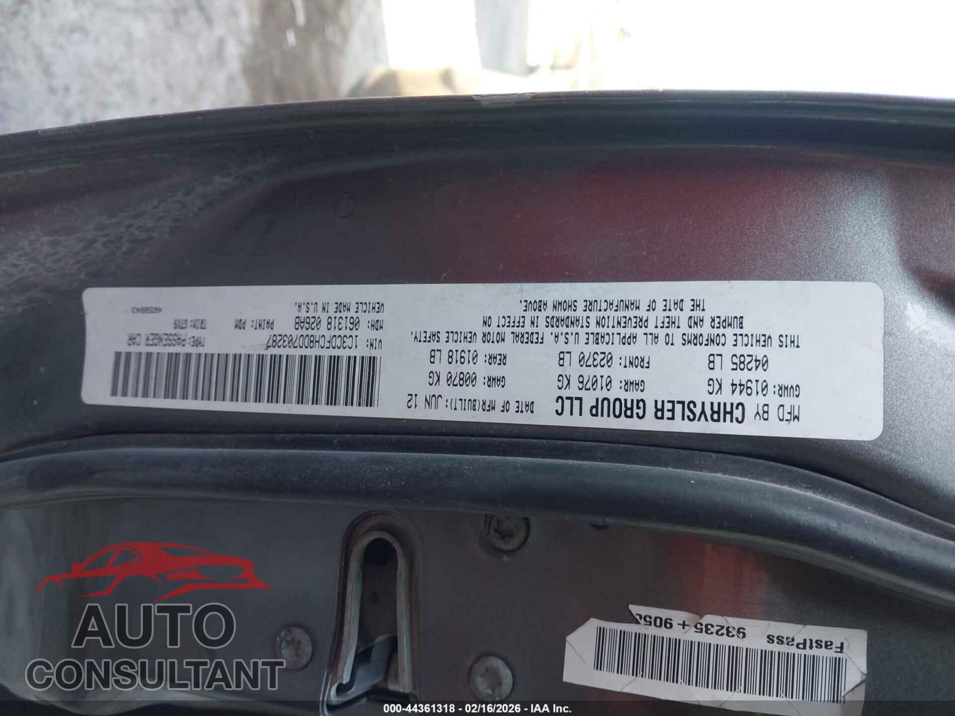 DODGE DART 2013 - 1C3CDFCH8DD703287