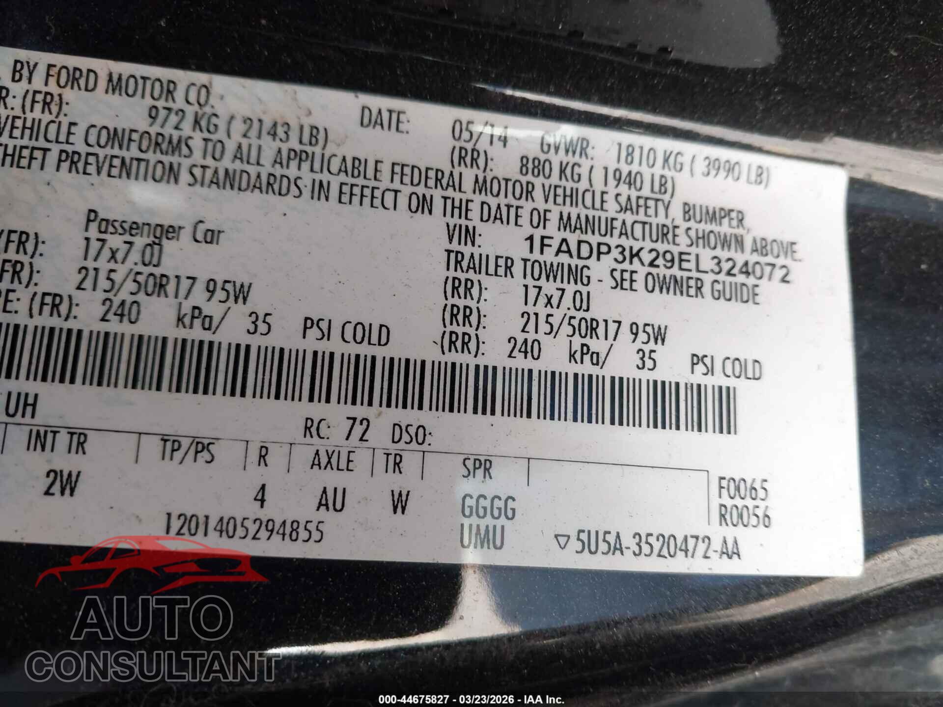 FORD FOCUS 2014 - 1FADP3K29EL324072