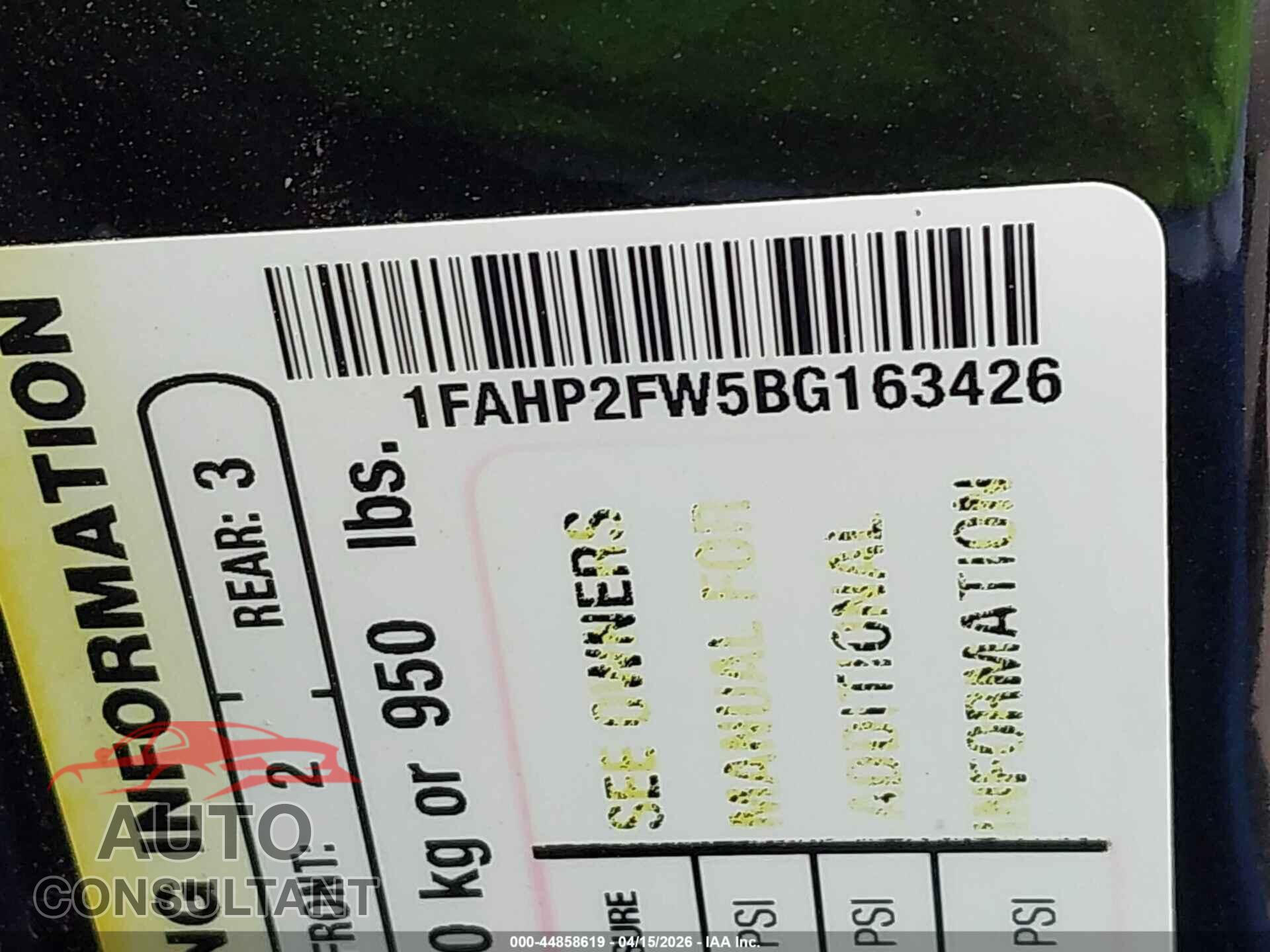 FORD TAURUS 2011 - 1FAHP2FW5BG163426