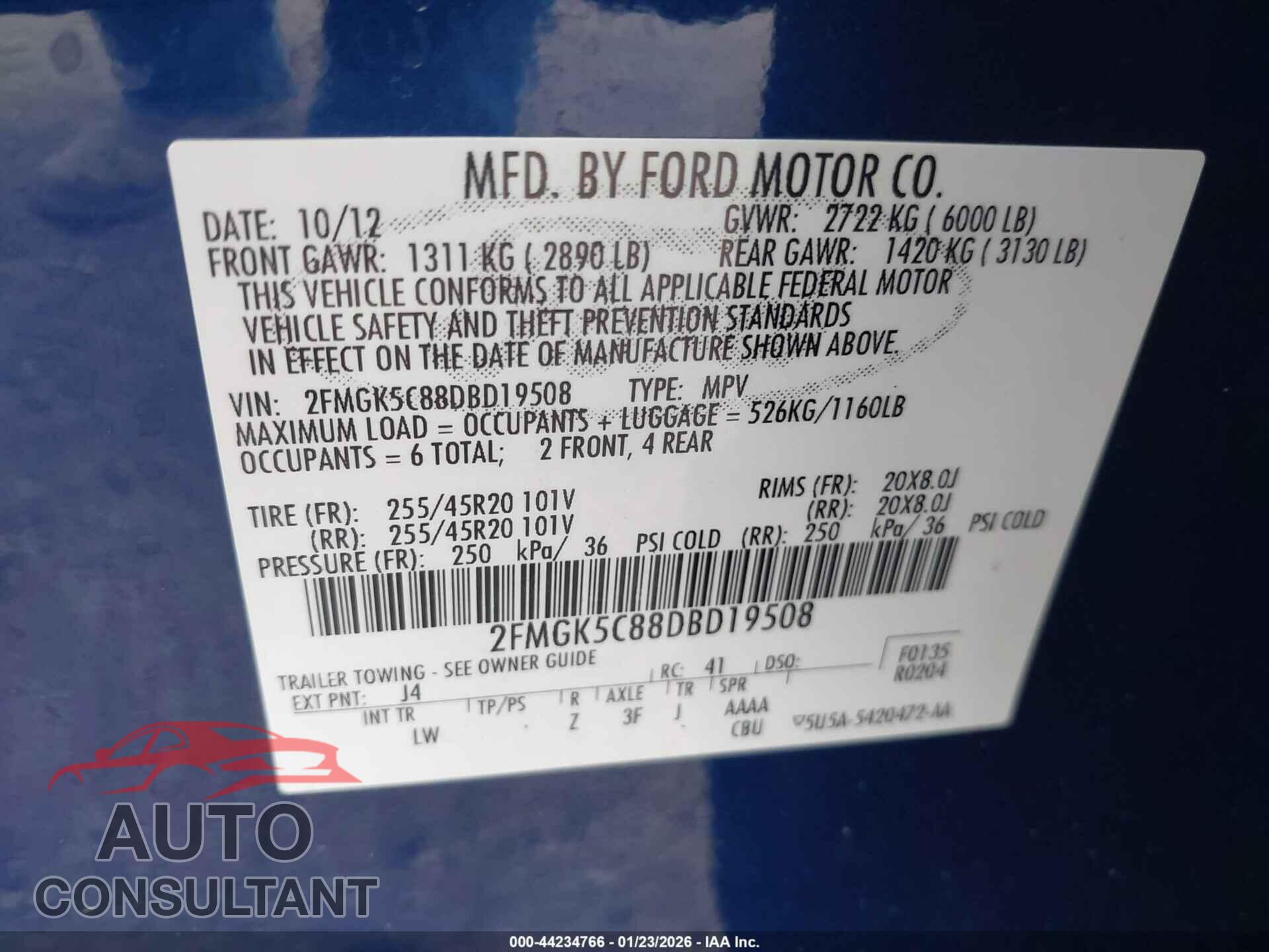 FORD FLEX 2013 - 2FMGK5C88DBD19508