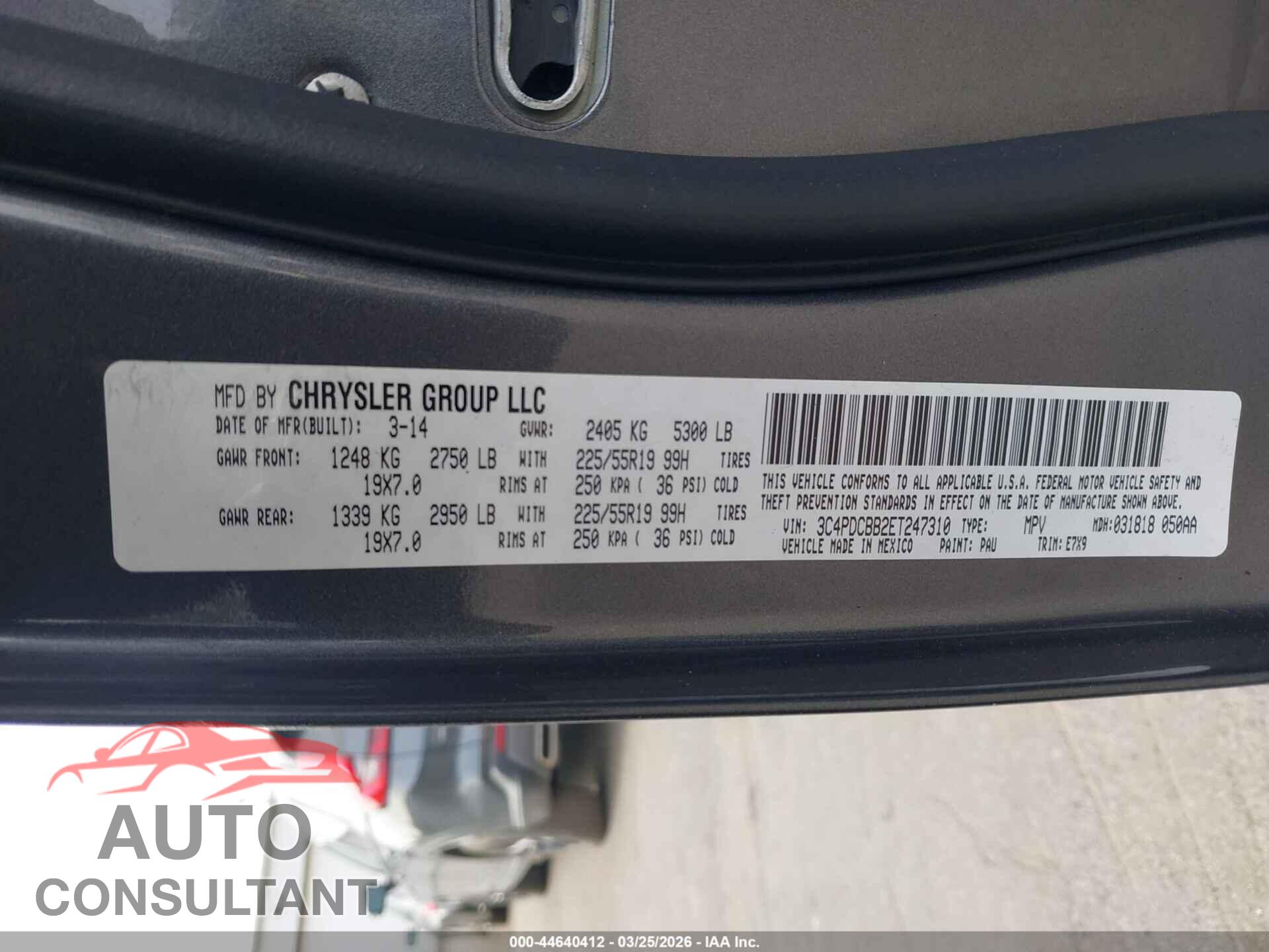 DODGE JOURNEY 2014 - 3C4PDCBB2ET247310