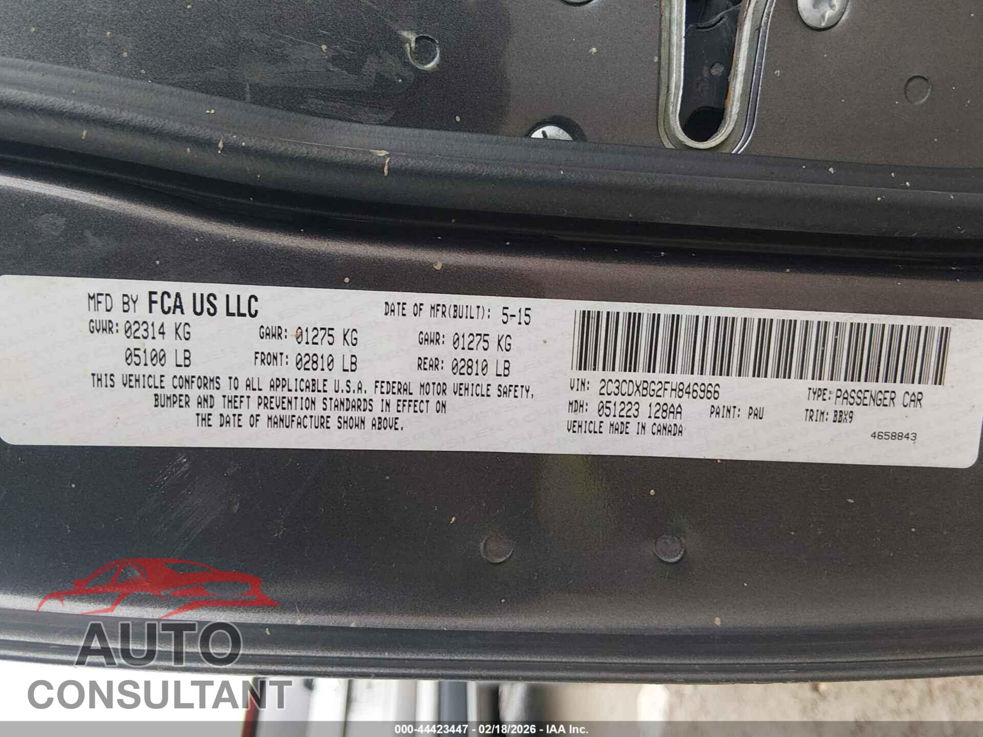 DODGE CHARGER 2015 - 2C3CDXBG2FH846966