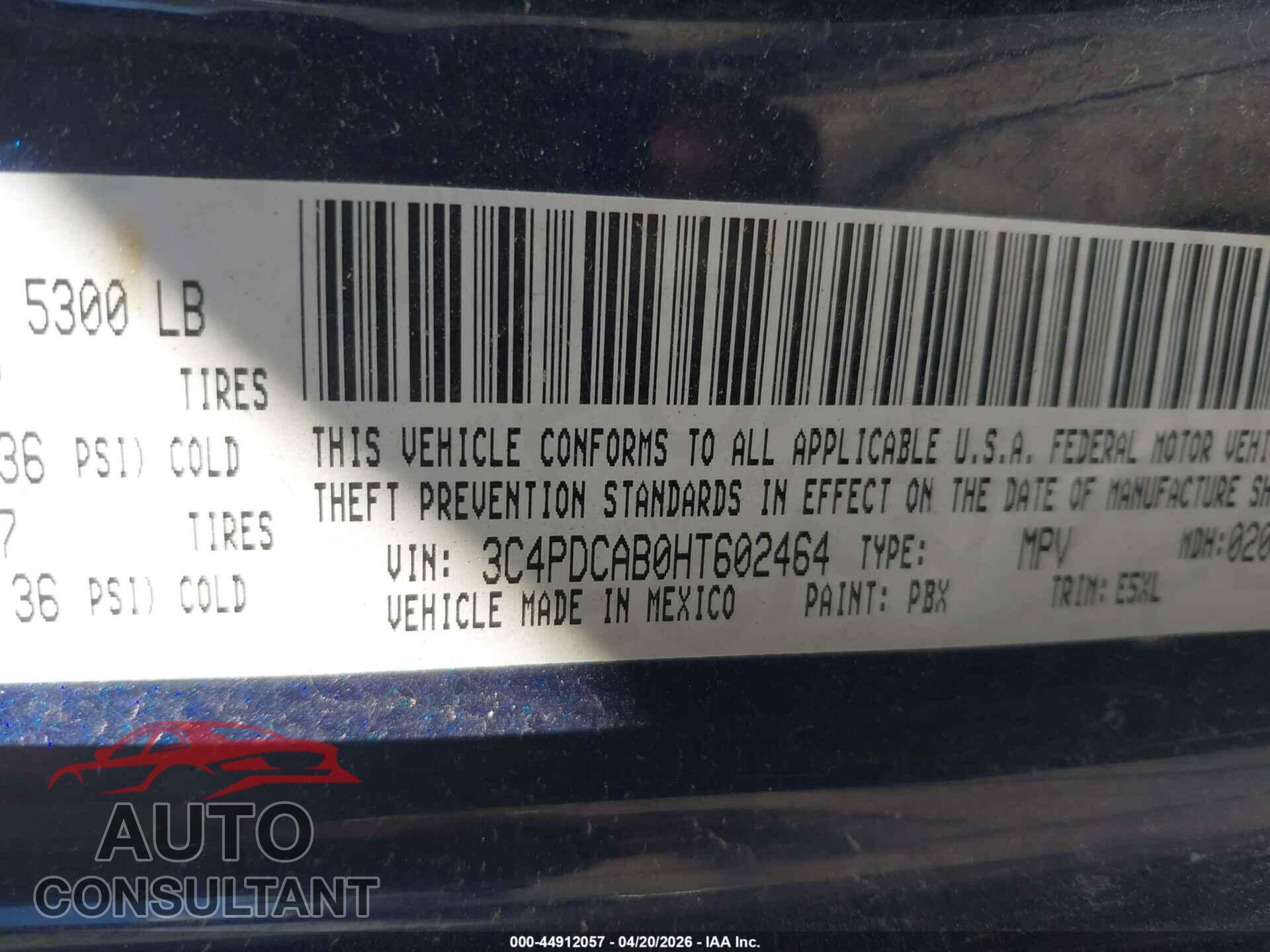 DODGE JOURNEY 2017 - 3C4PDCAB0HT602464