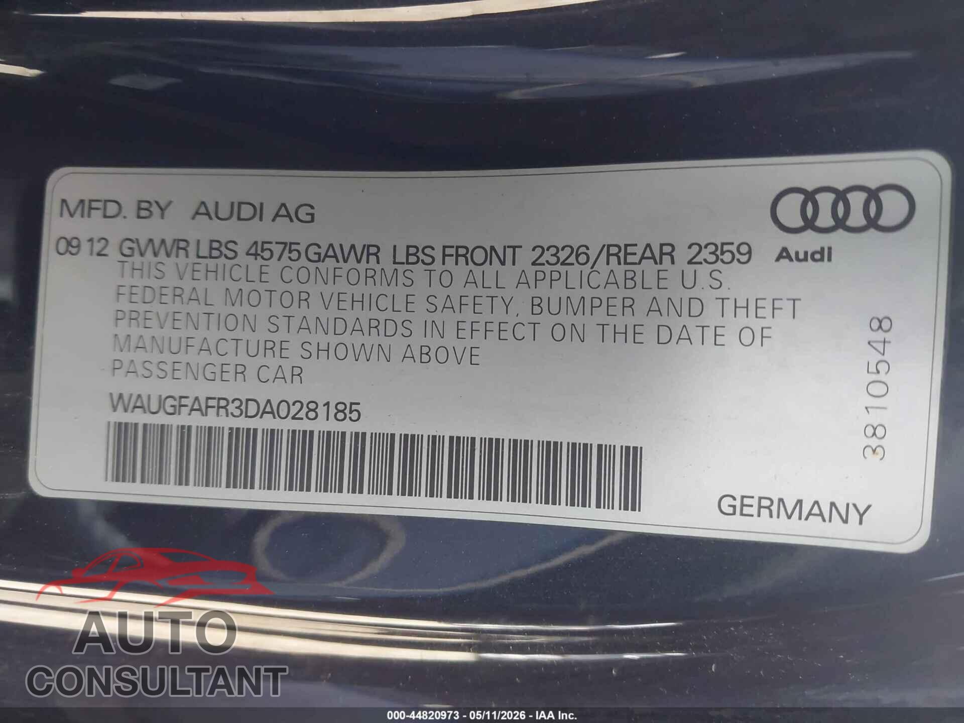 AUDI A5 2013 - WAUGFAFR3DA028185