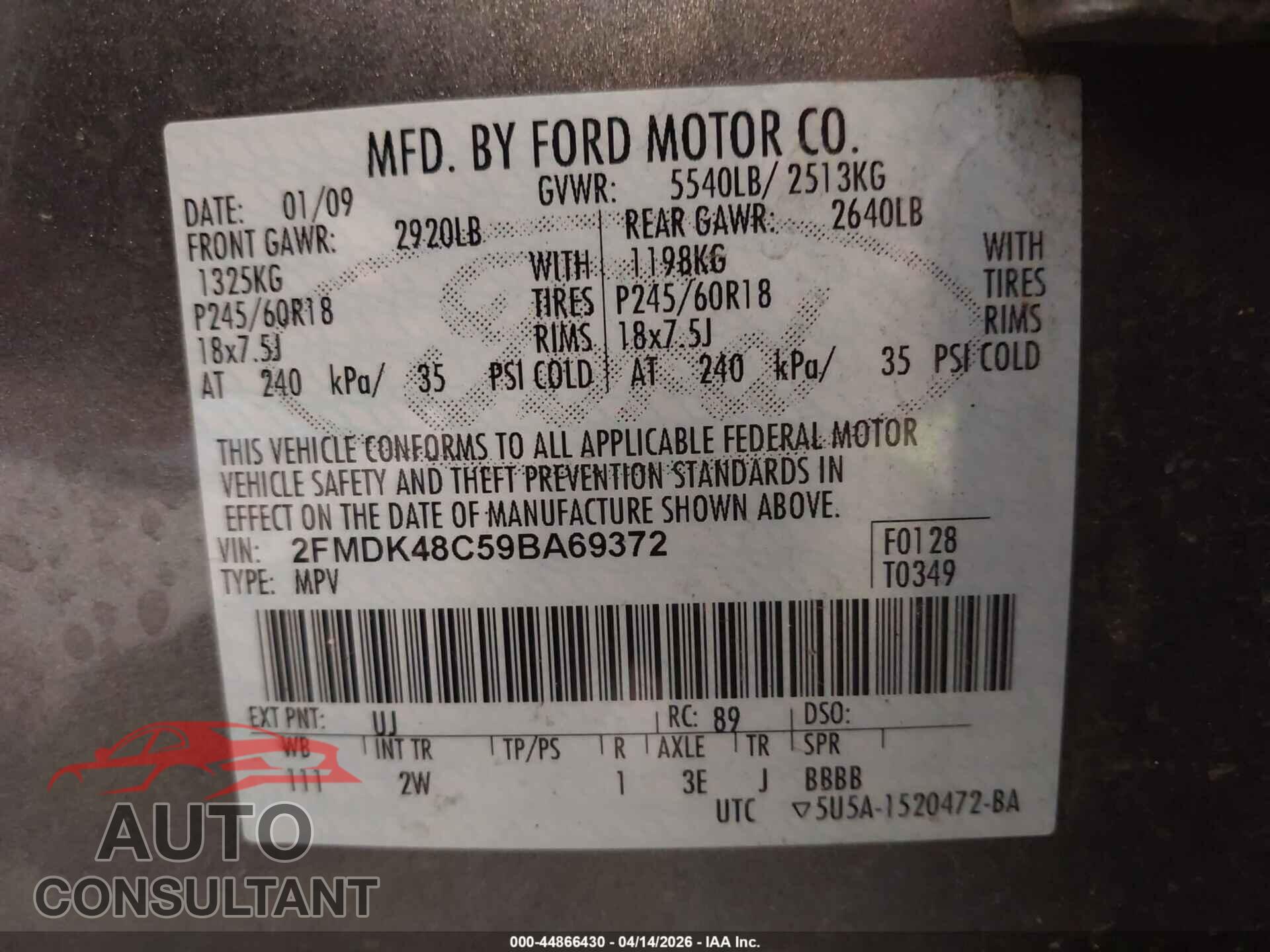 FORD EDGE 2009 - 2FMDK48C59BA69372