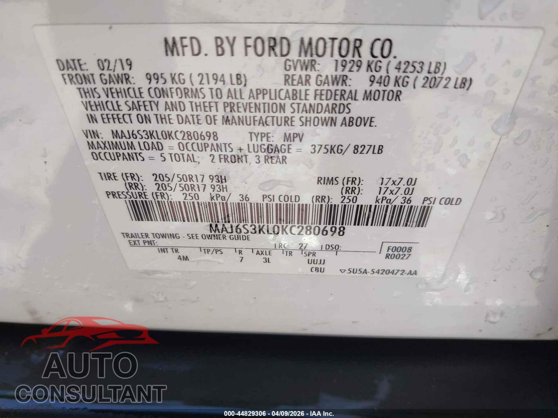 FORD ECOSPORT 2019 - MAJ6S3KL0KC280698
