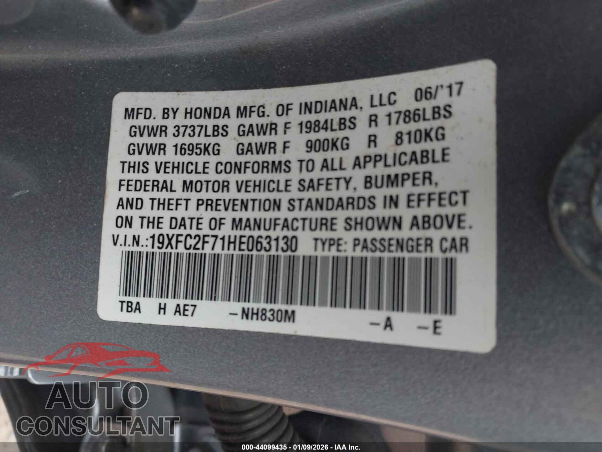 HONDA CIVIC 2017 - 19XFC2F71HE063130