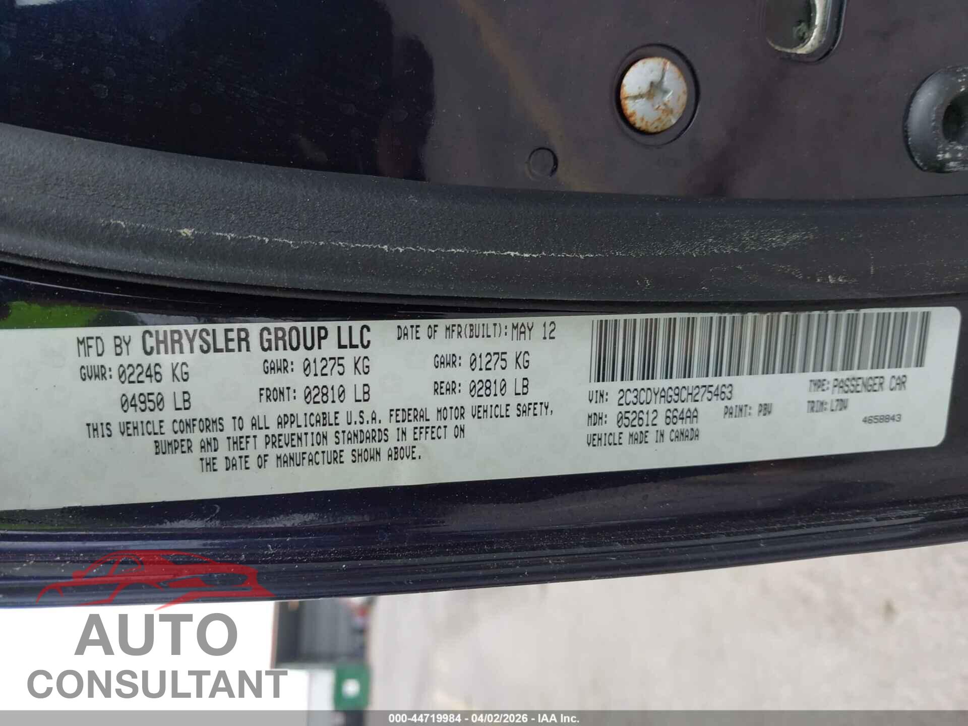 DODGE CHALLENGER 2012 - 2C3CDYAG9CH275463