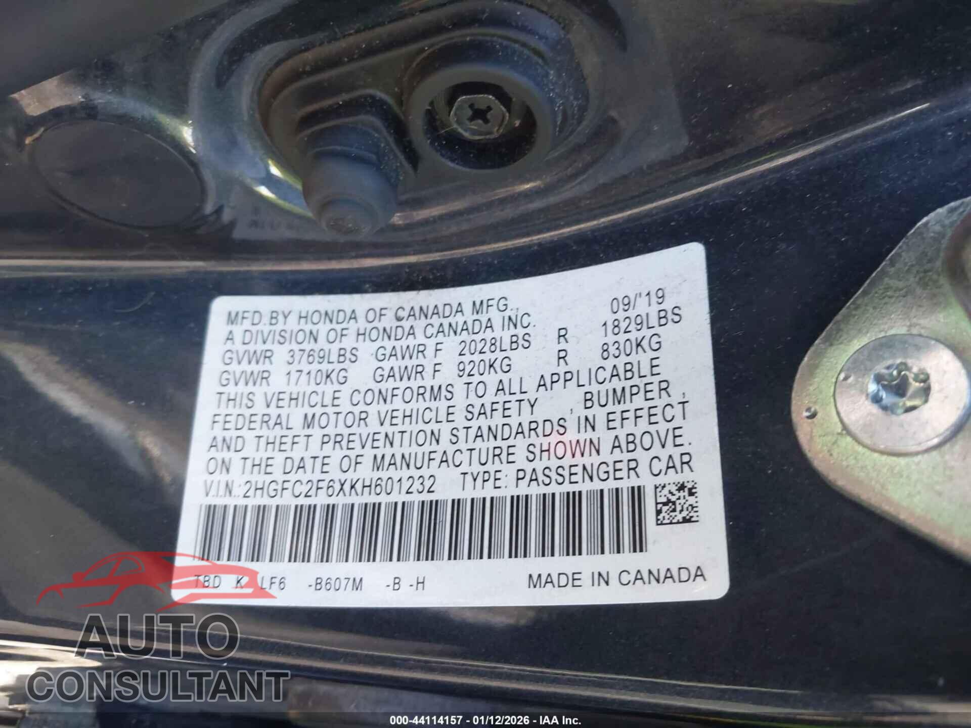 HONDA CIVIC 2019 - 2HGFC2F6XKH601232