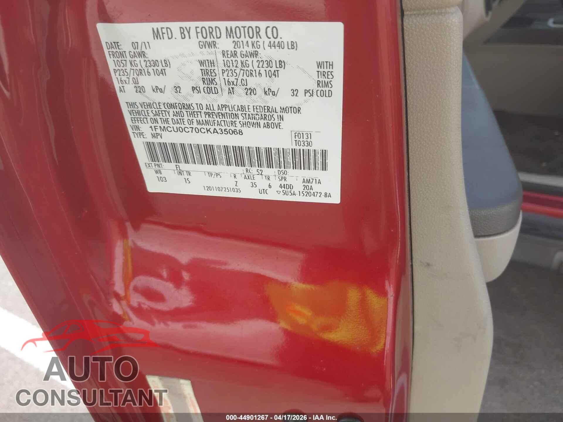 FORD ESCAPE 2012 - 1FMCU0C70CKA35068