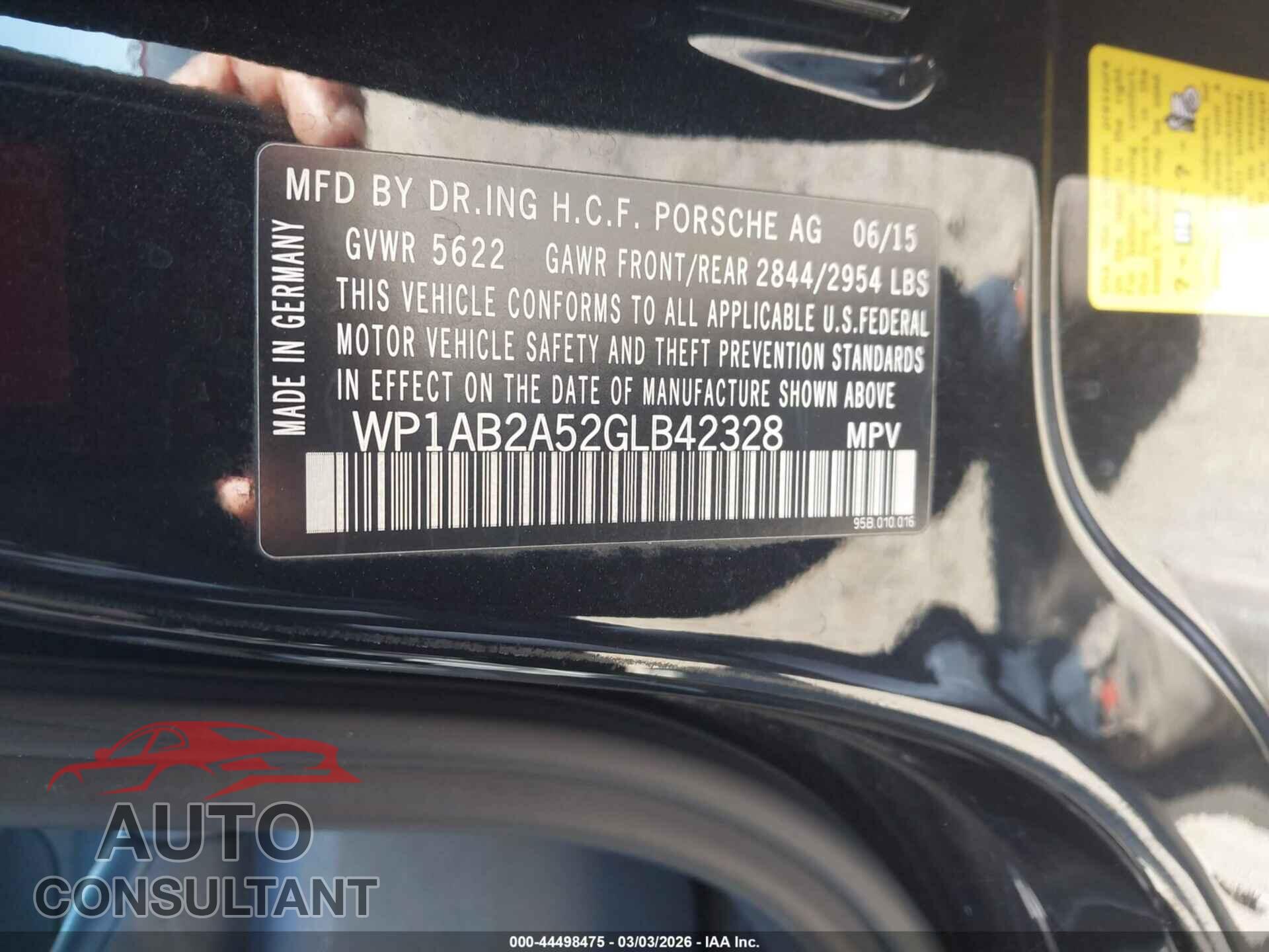 PORSCHE MACAN 2016 - WP1AB2A52GLB42328