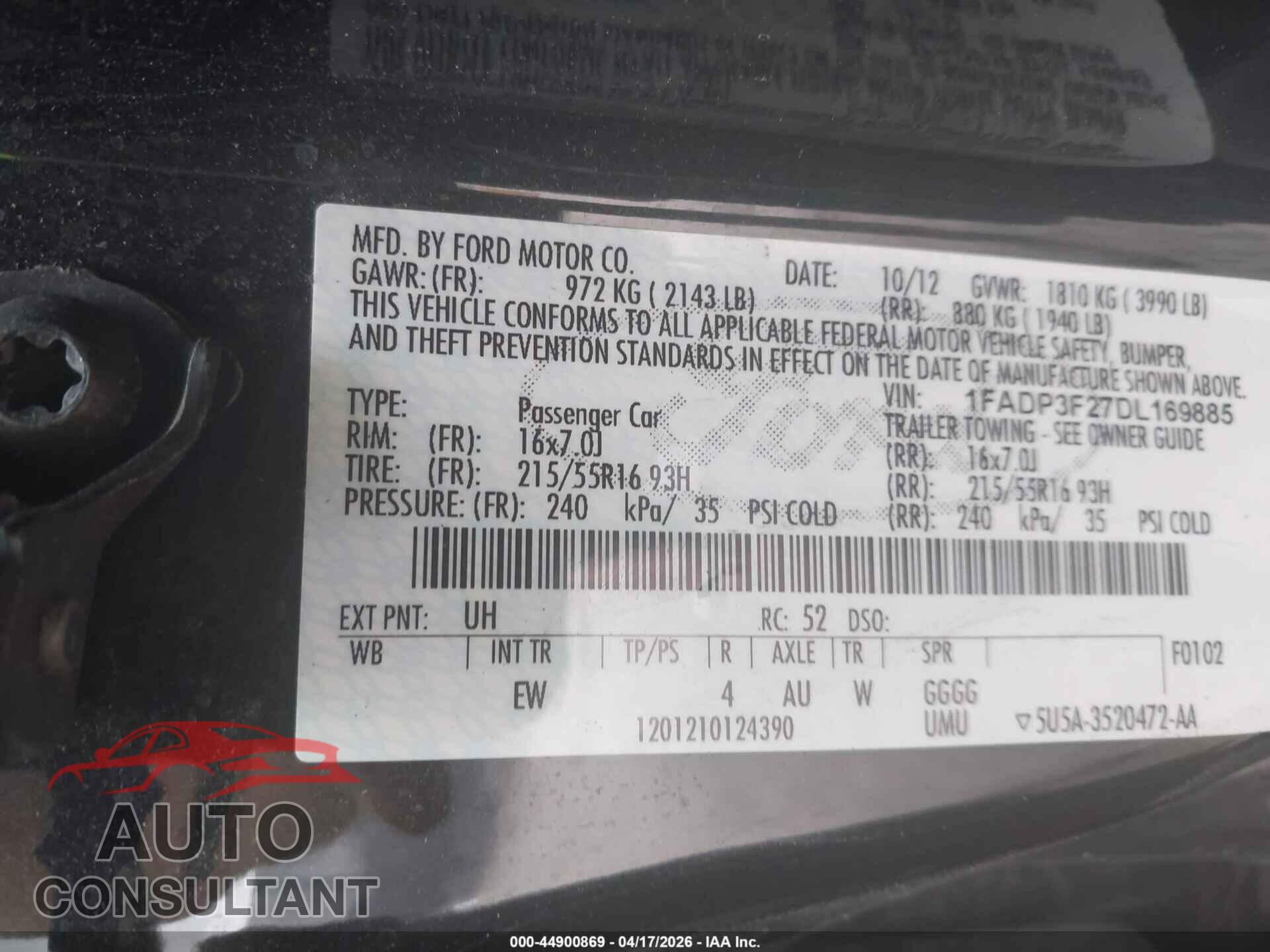 FORD FOCUS 2013 - 1FADP3F27DL169885