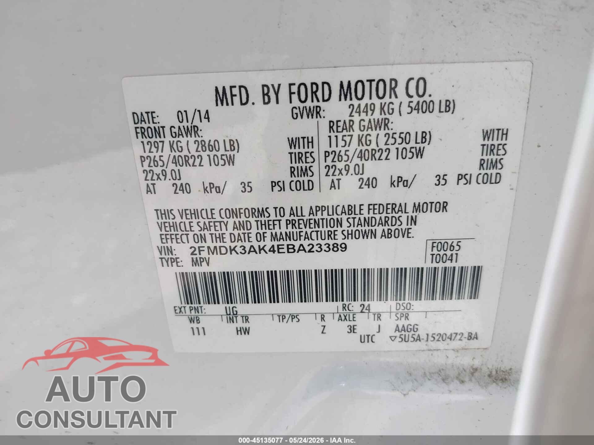 FORD EDGE 2014 - 2FMDK3AK4EBA23389