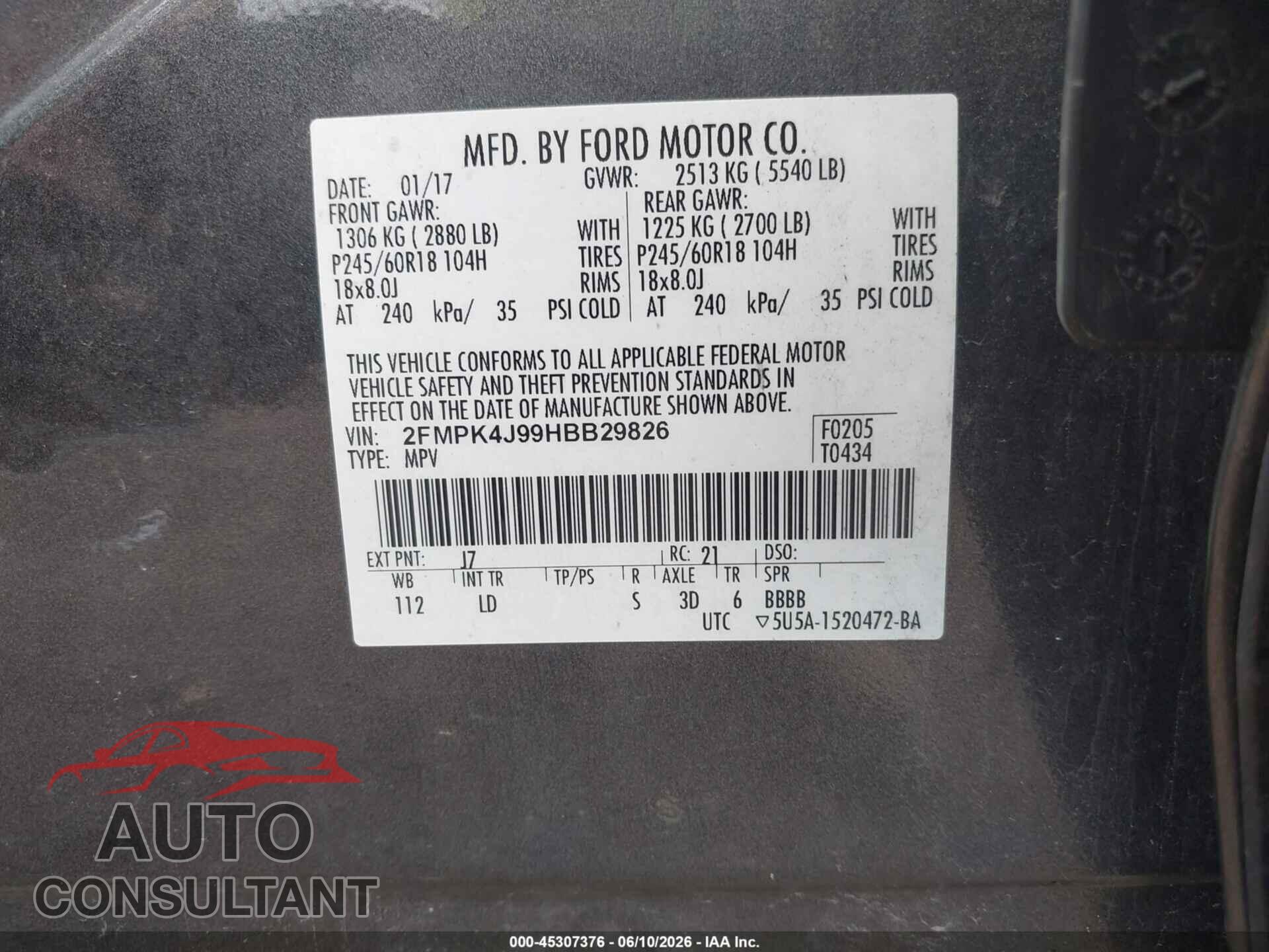 FORD EDGE 2017 - 2FMPK4J99HBB29826