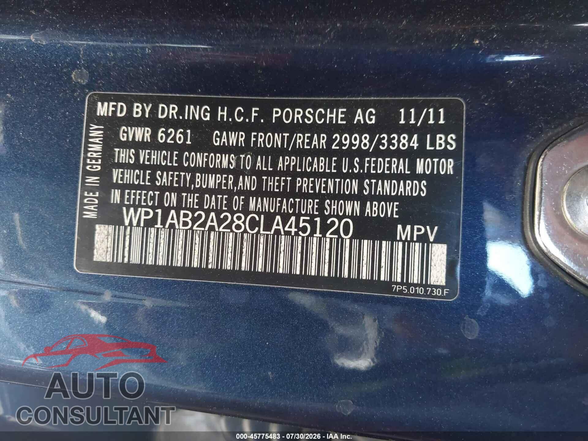PORSCHE CAYENNE 2012 - WP1AB2A28CLA45120