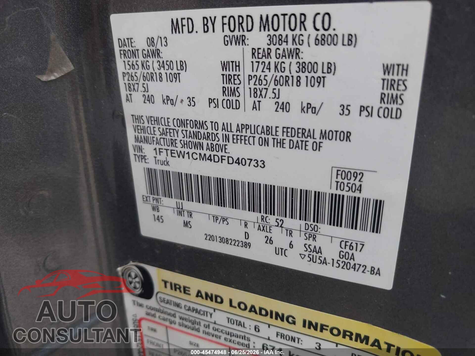FORD F-150 2013 - 1FTEW1CM4DFD40733