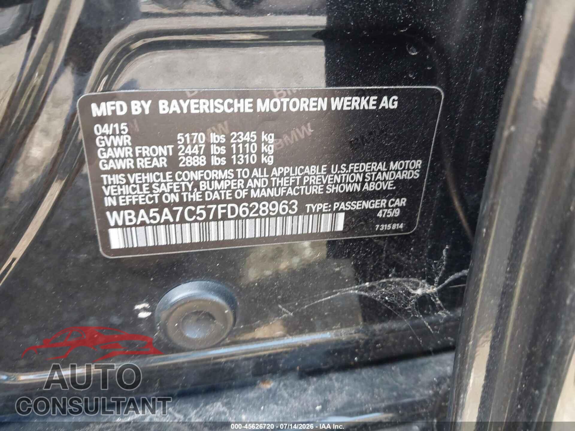 BMW 528I 2015 - WBA5A7C57FD628963