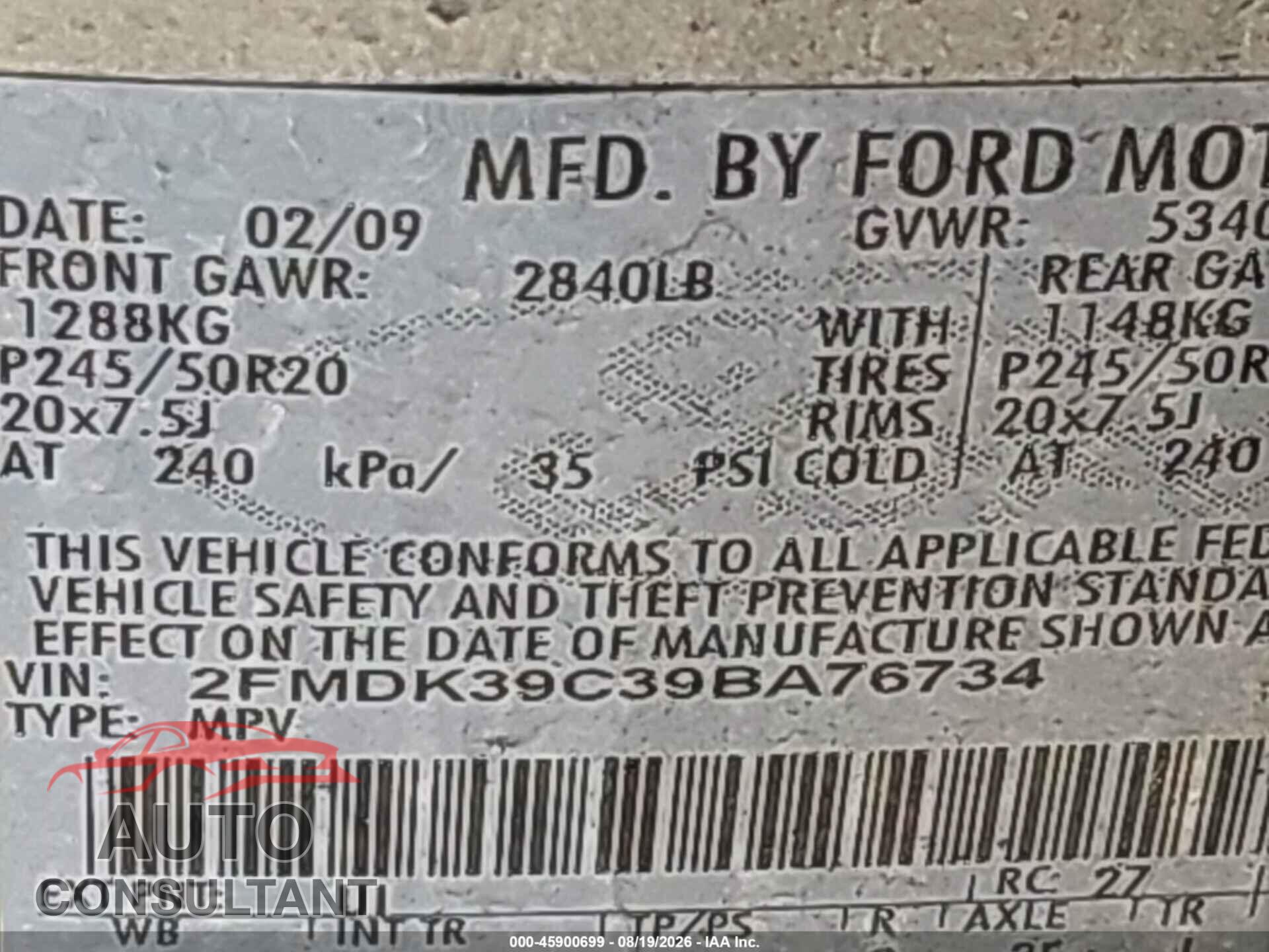FORD EDGE 2009 - 2FMDK39C39BA76734