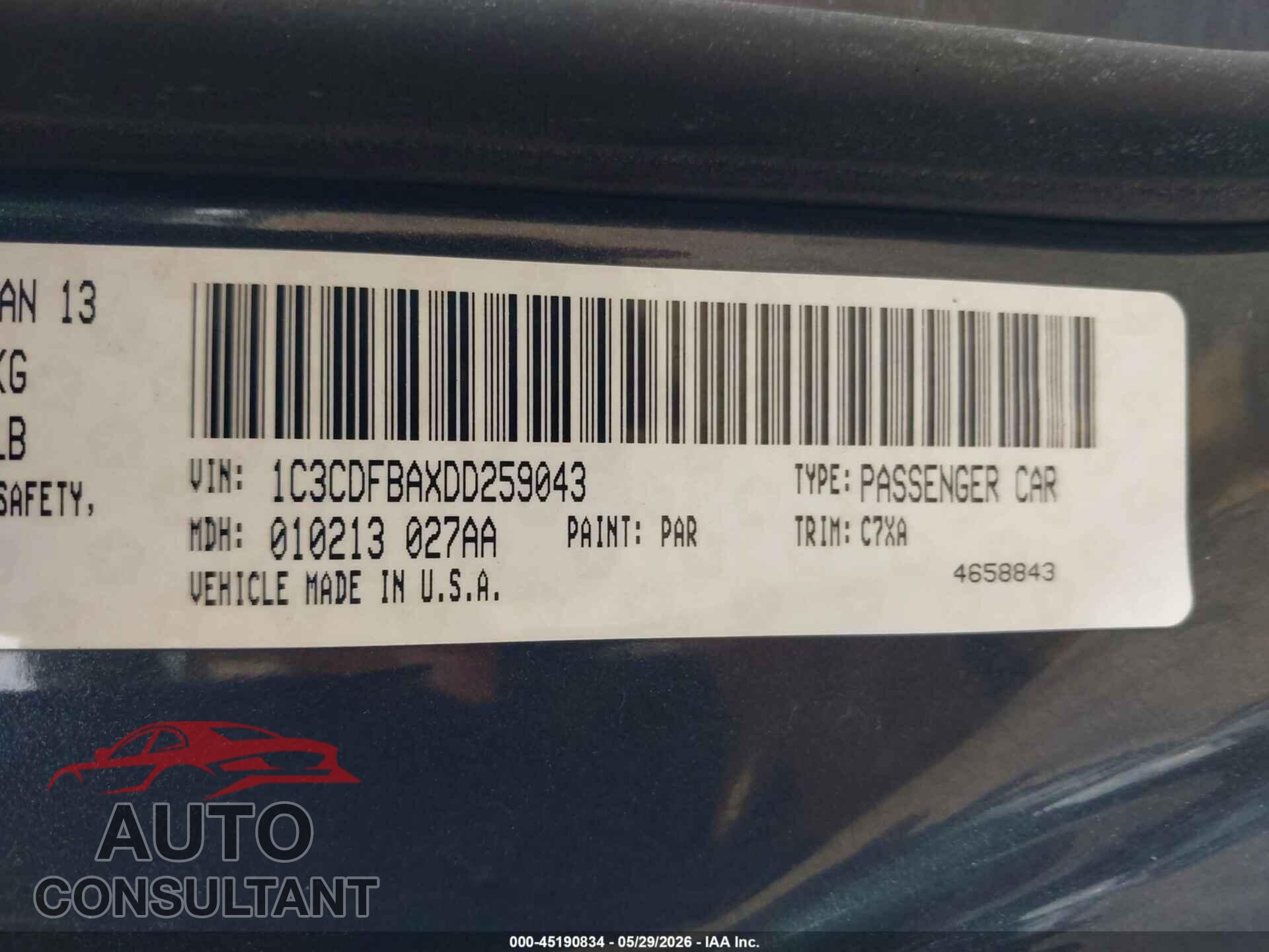 DODGE DART 2013 - 1C3CDFBAXDD259043