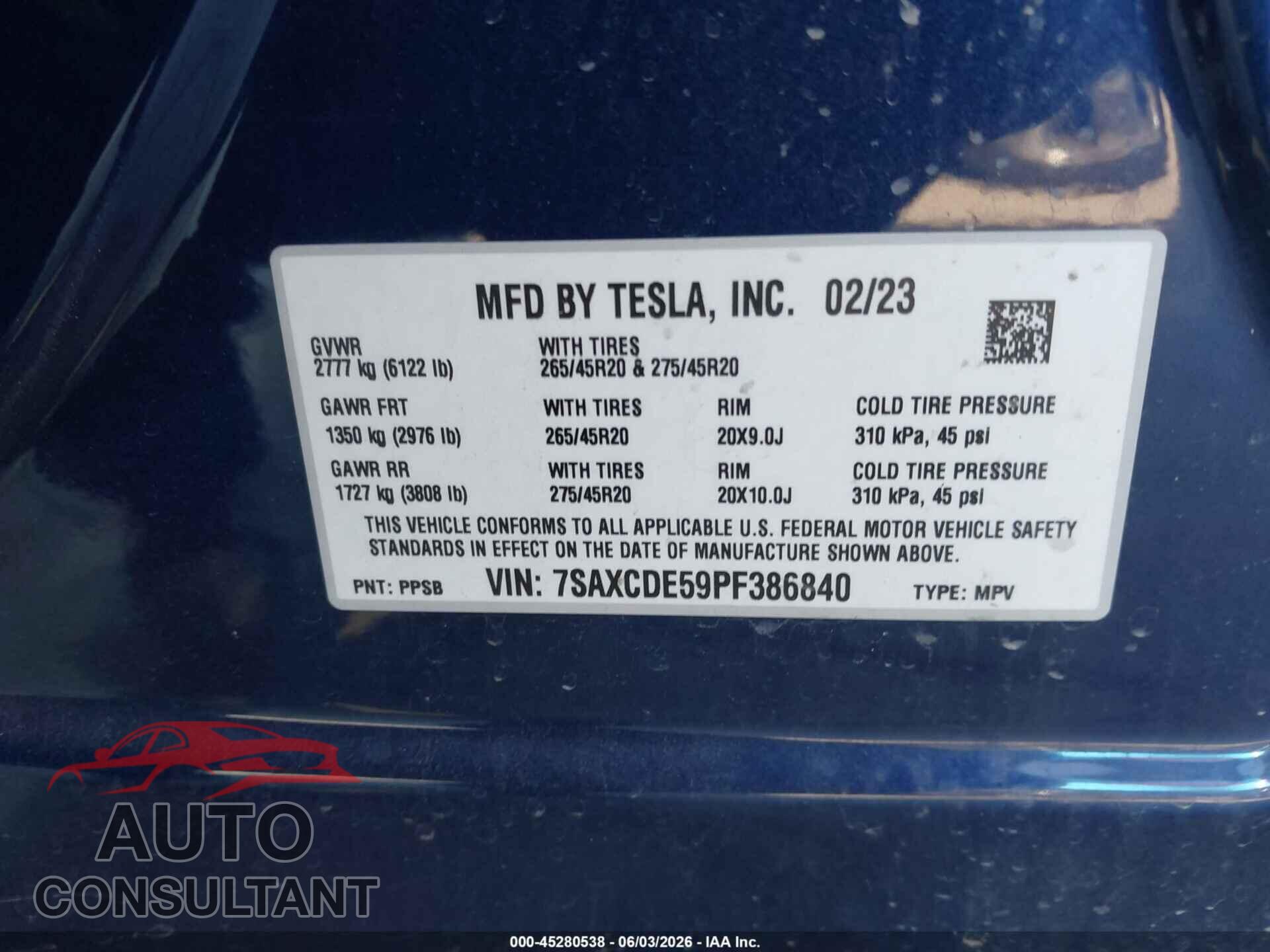 TESLA MODEL X 2023 - 7SAXCDE59PF386840