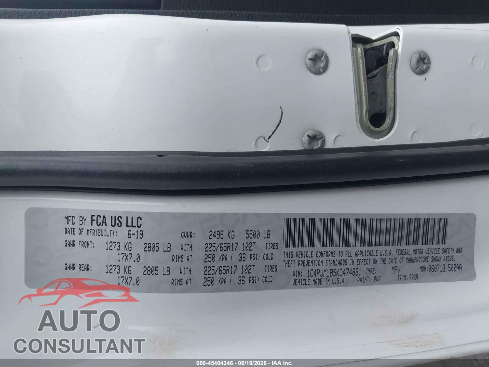 JEEP CHEROKEE 2019 - 1C4PJMLB5KD474831