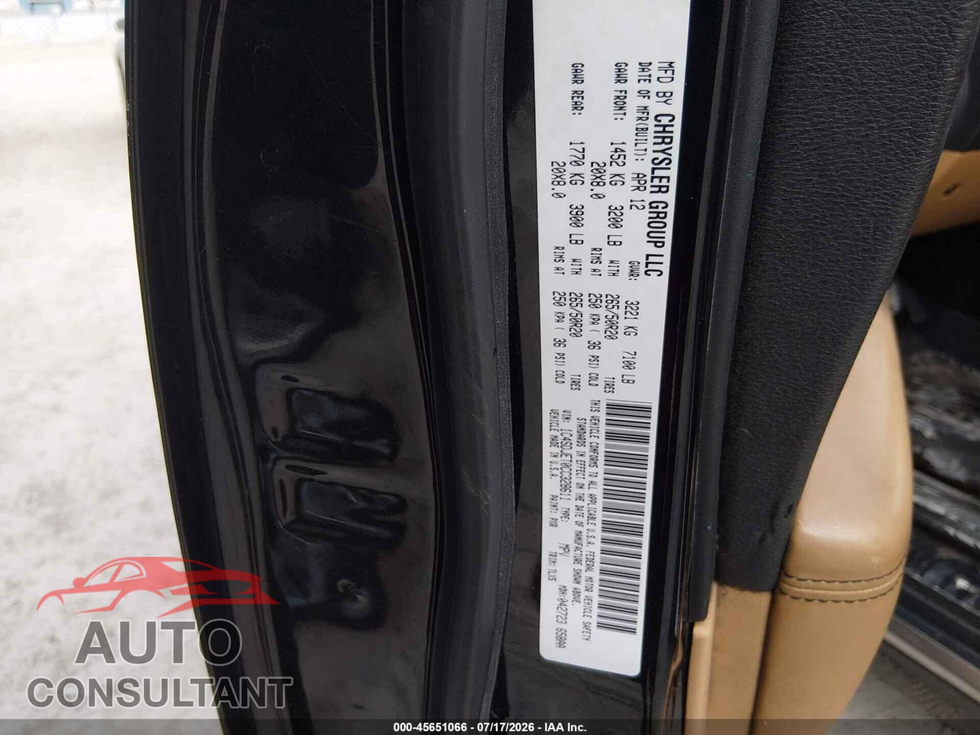 DODGE DURANGO 2012 - 1C4SDJET0CC328611