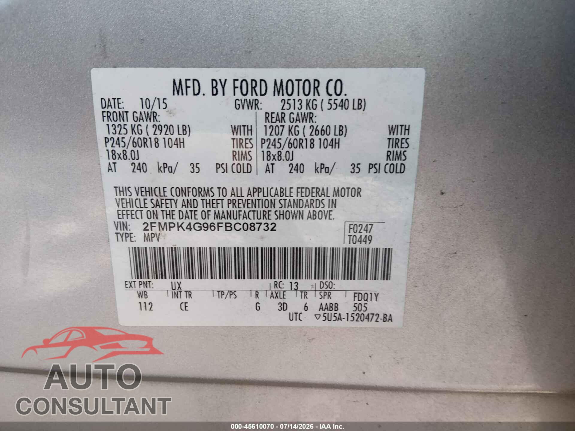 FORD EDGE 2015 - 2FMPK4G96FBC08732