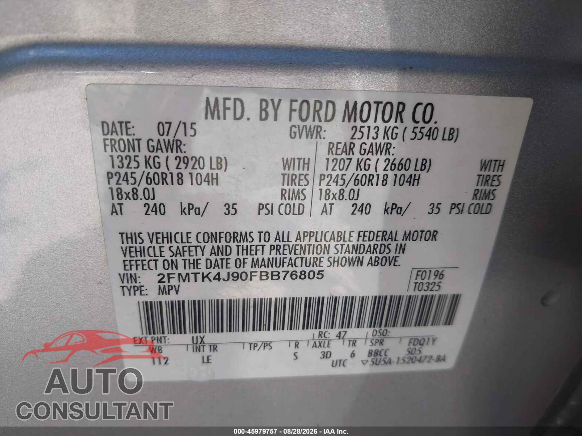 FORD EDGE 2015 - 2FMTK4J90FBB76805