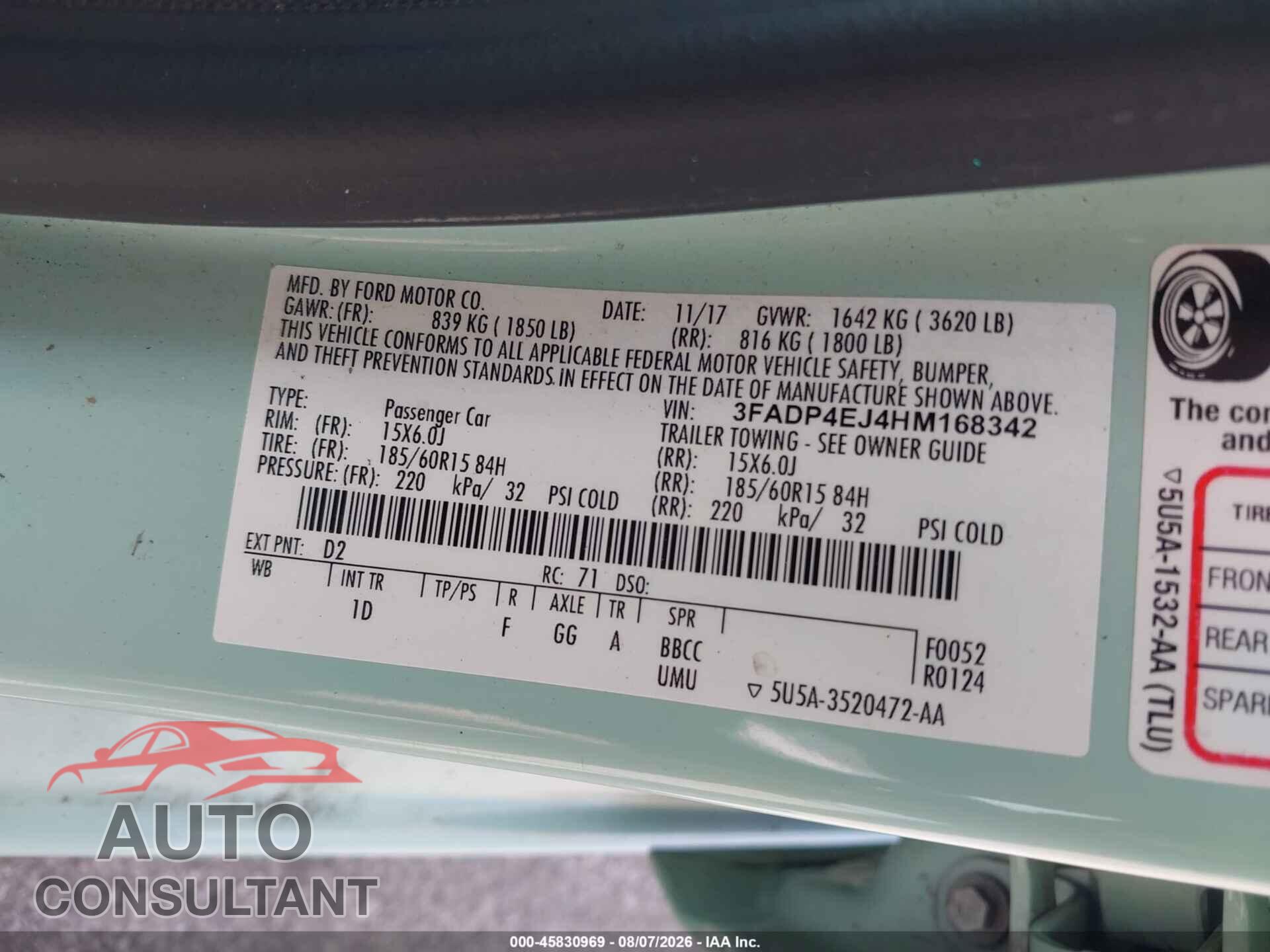 FORD FIESTA 2017 - 3FADP4EJ4HM168342