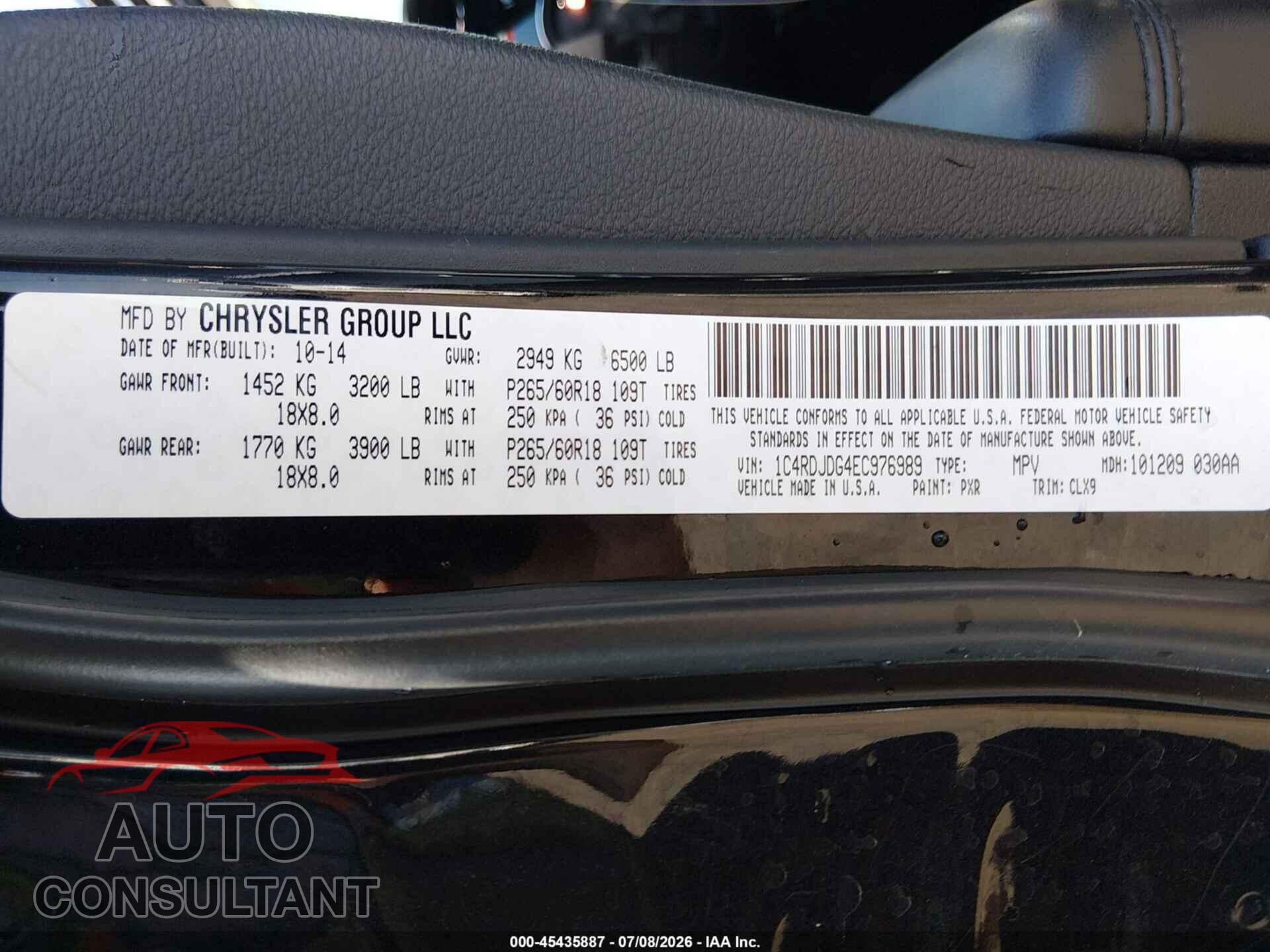 DODGE DURANGO 2014 - 1C4RDJDG4EC976989