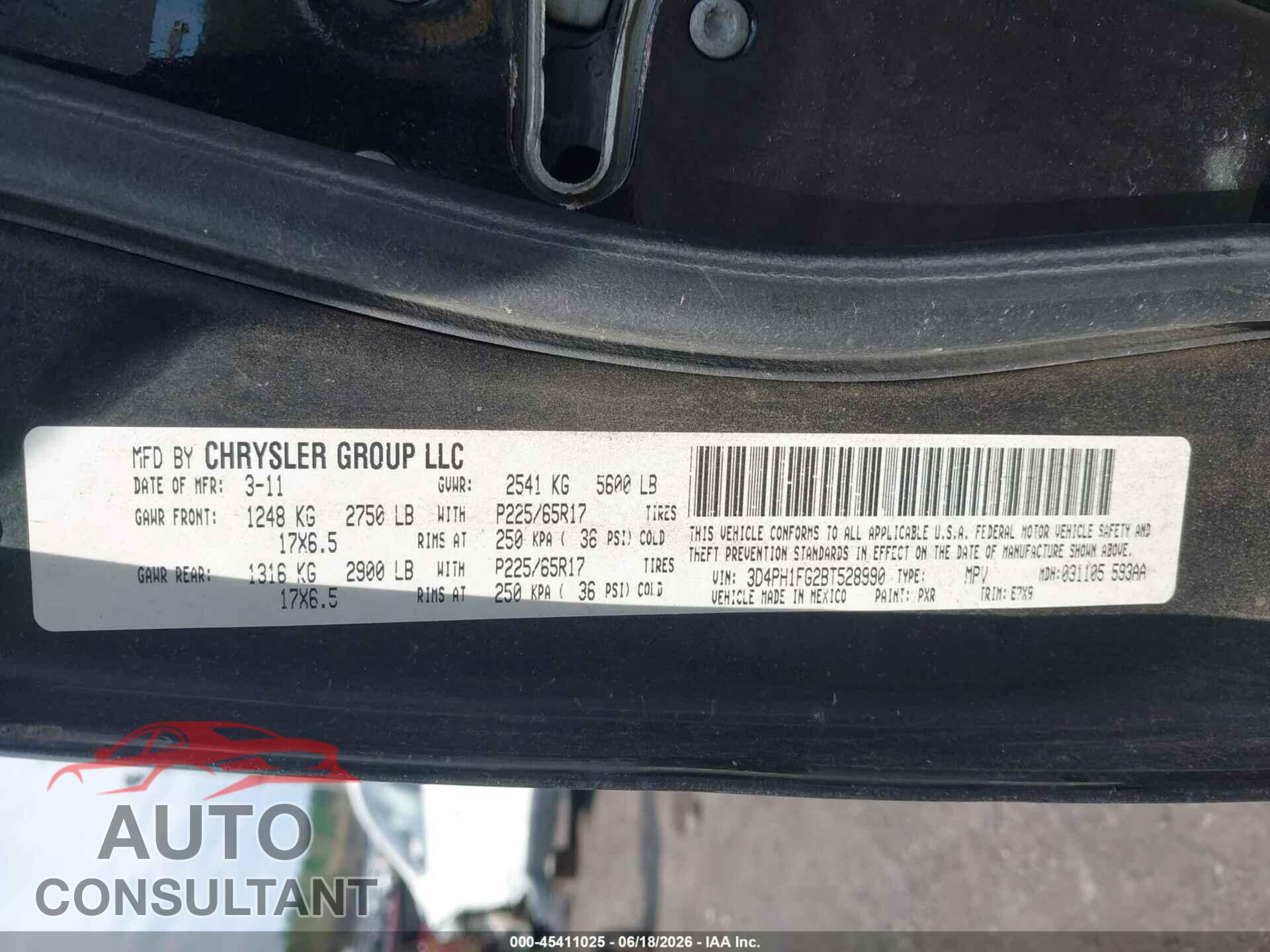 DODGE JOURNEY 2011 - 3D4PH1FG2BT528990