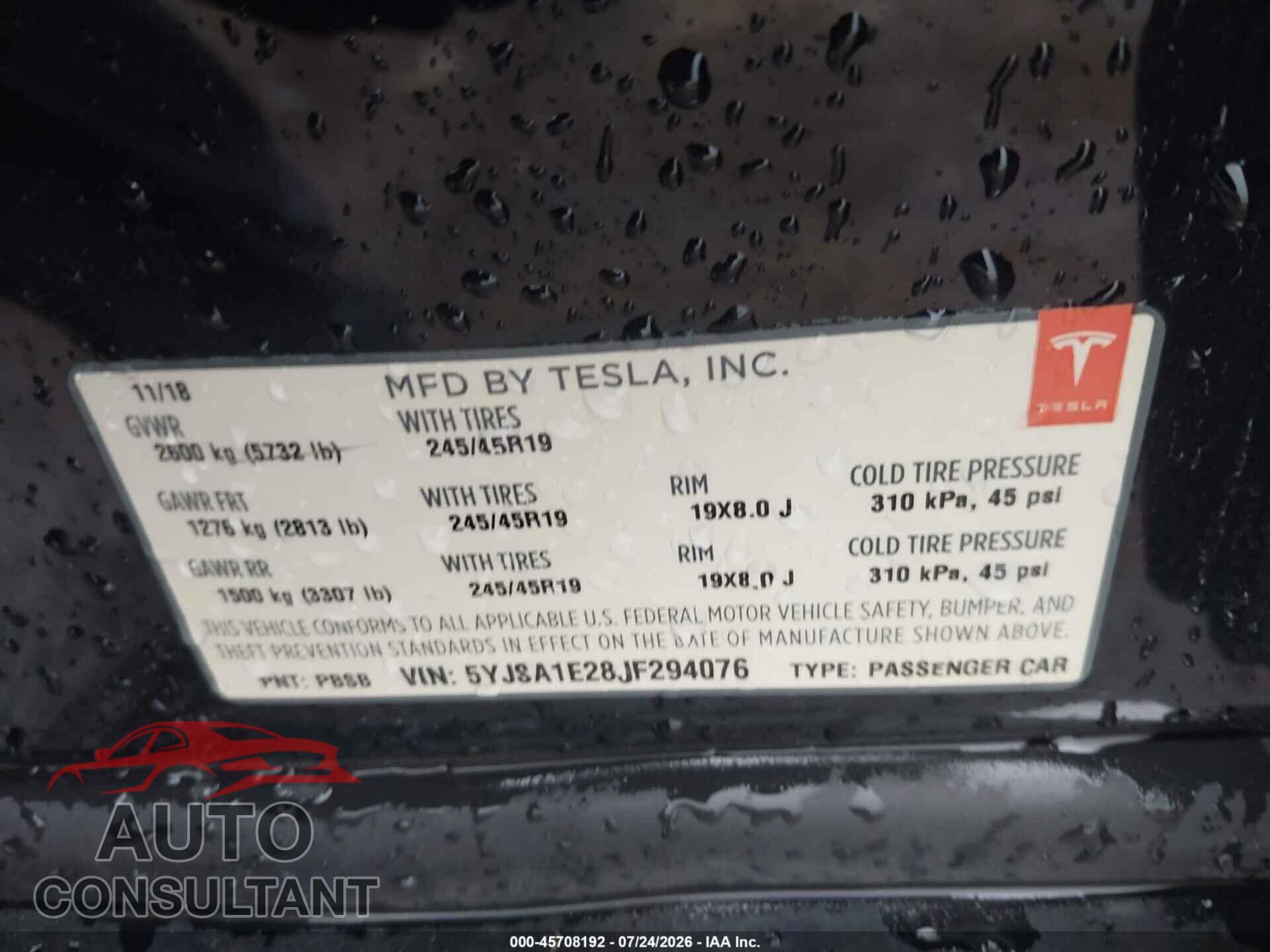 TESLA MODEL S 2018 - 5YJSA1E28JF294076