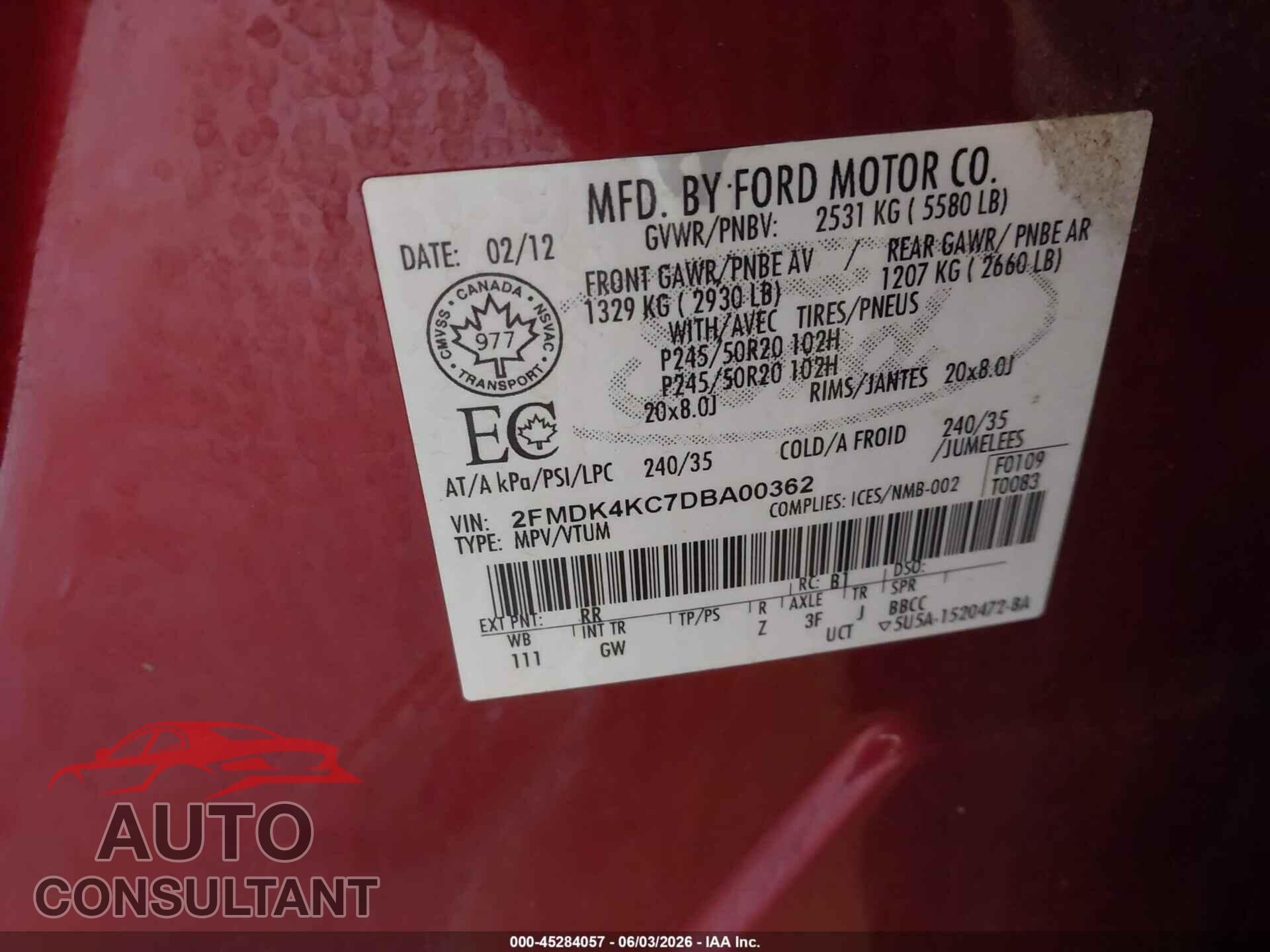 FORD EDGE 2013 - 2FMDK4KC7DBA00362