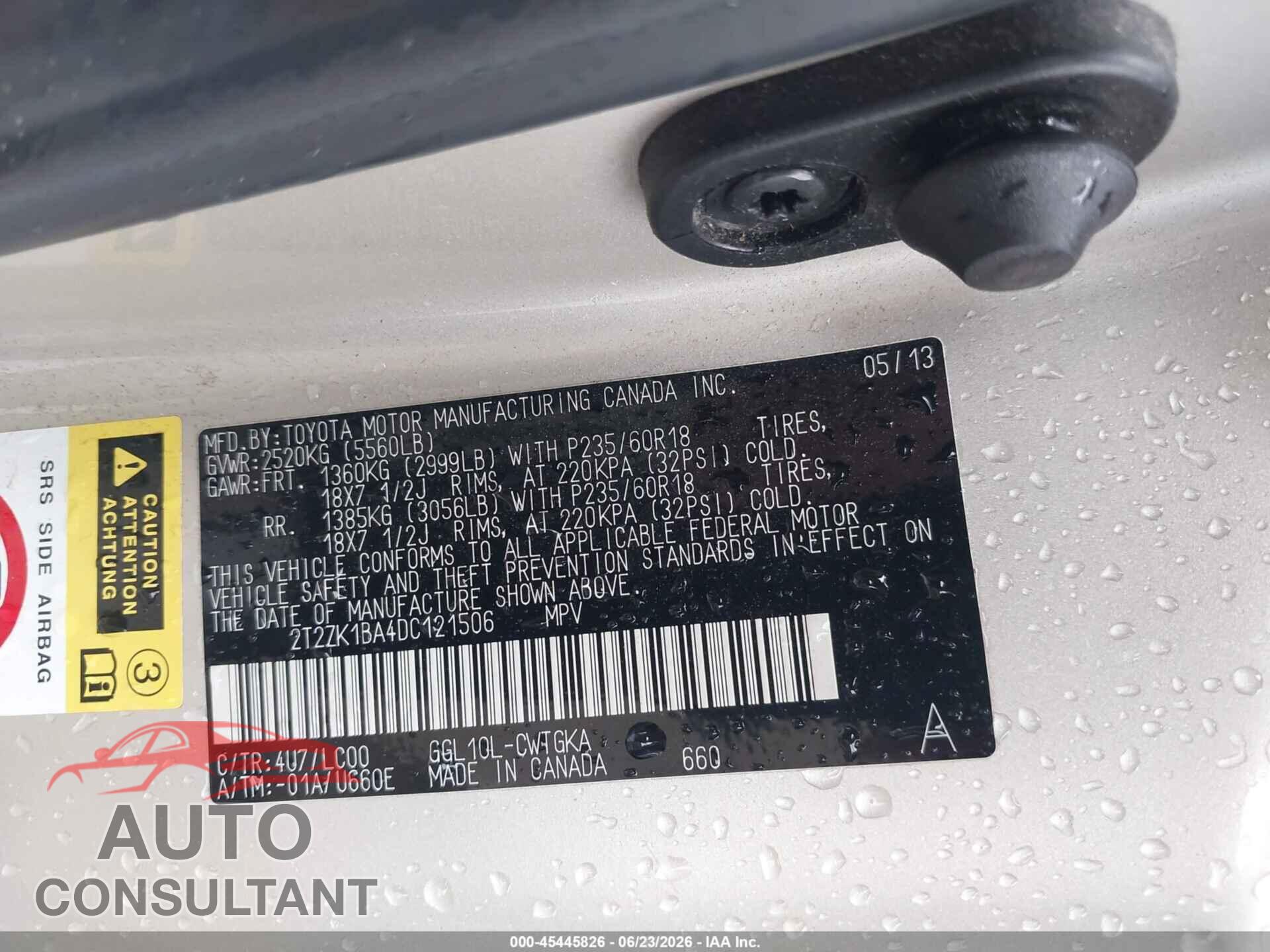 LEXUS RX 350 2013 - 2T2ZK1BA4DC121506