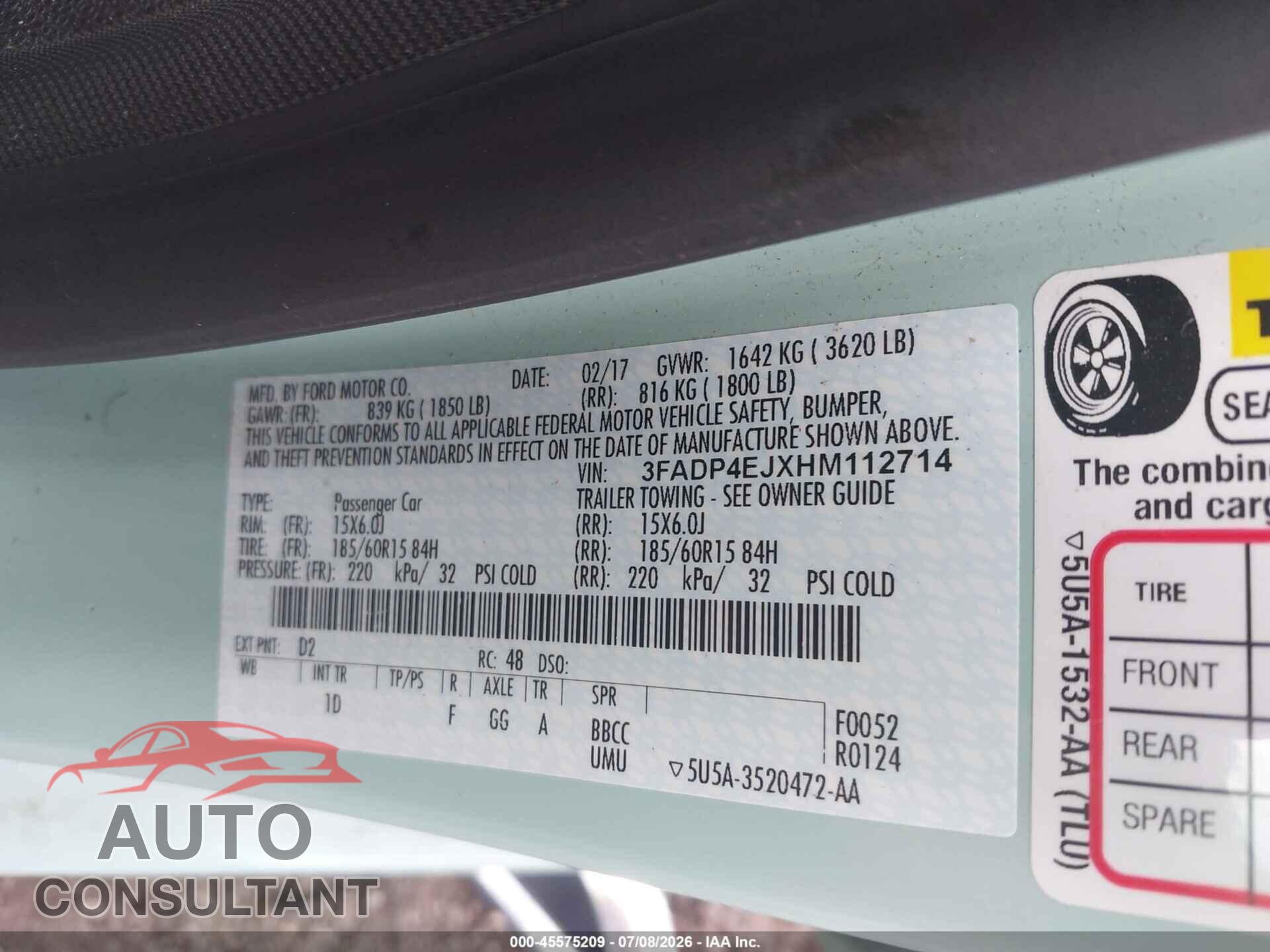 FORD FIESTA 2017 - 3FADP4EJXHM112714