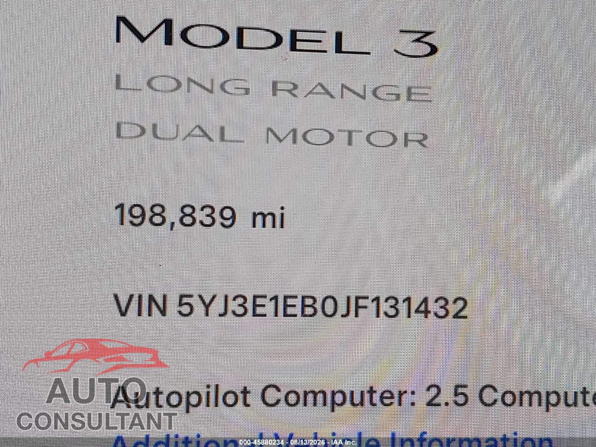 TESLA MODEL 3 2018 - 5YJ3E1EB0JF131432