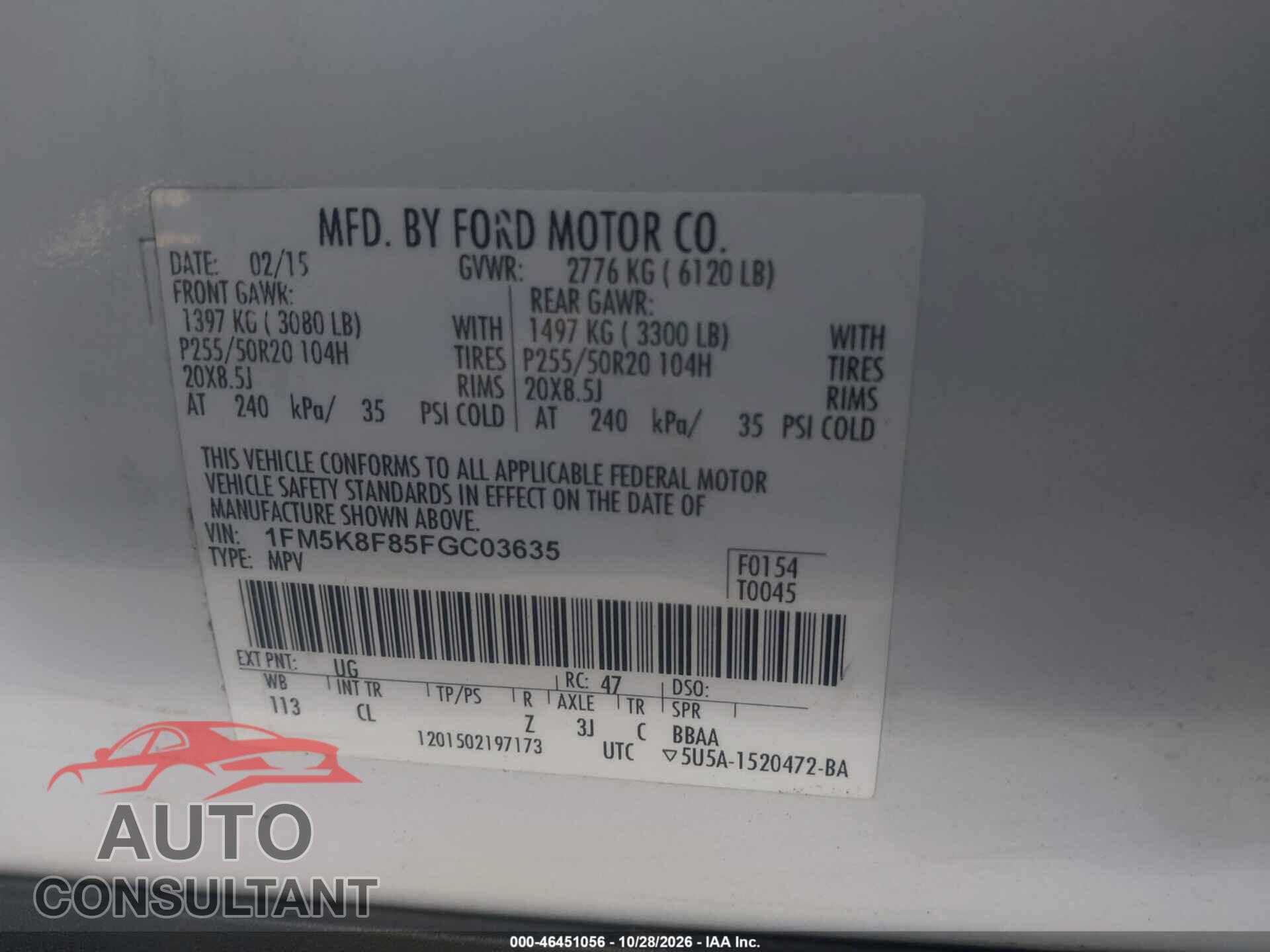 FORD EXPLORER 2015 - 1FM5K8F85FGC03635
