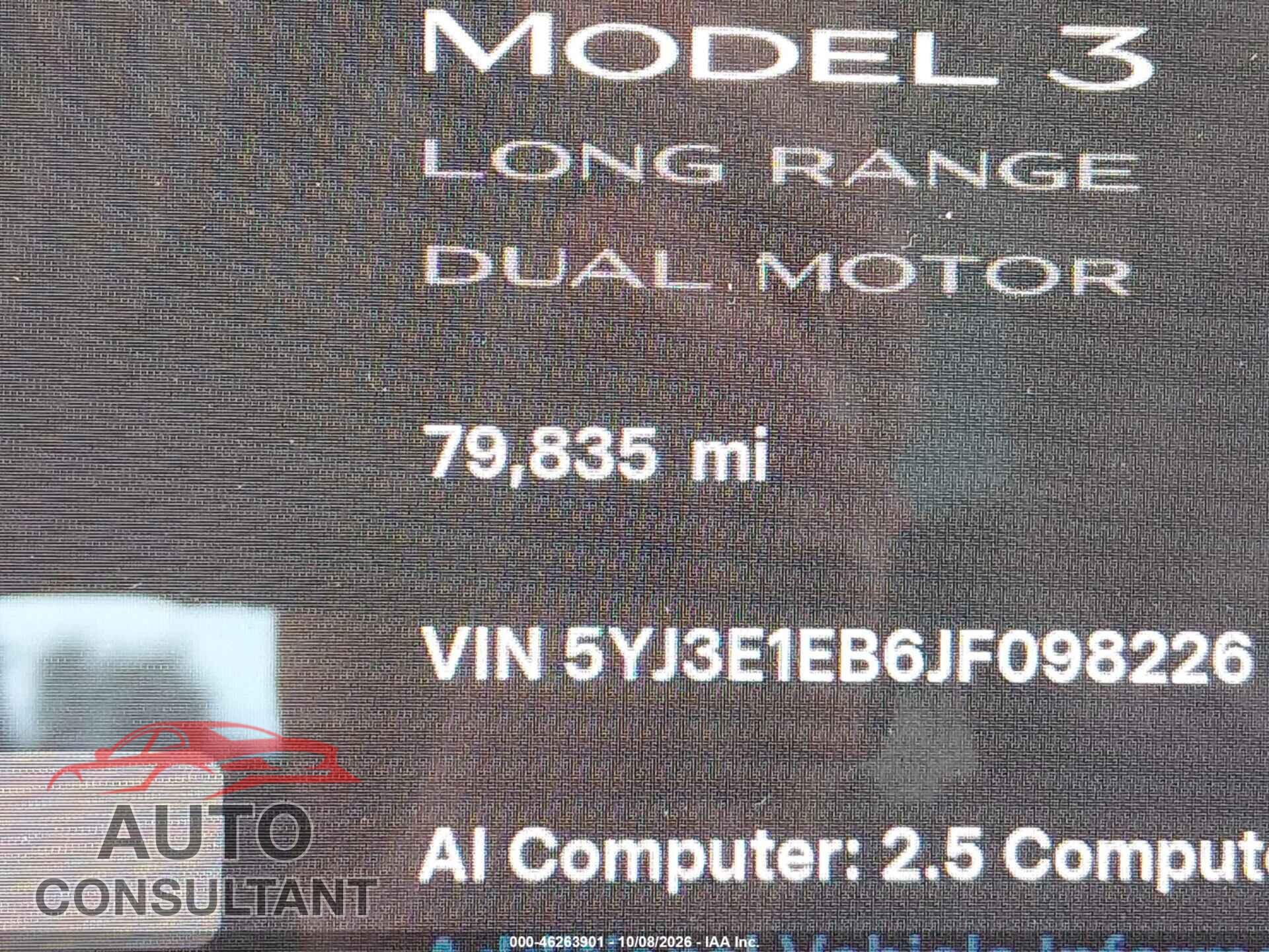 TESLA MODEL 3 2018 - 5YJ3E1EB6JF098226
