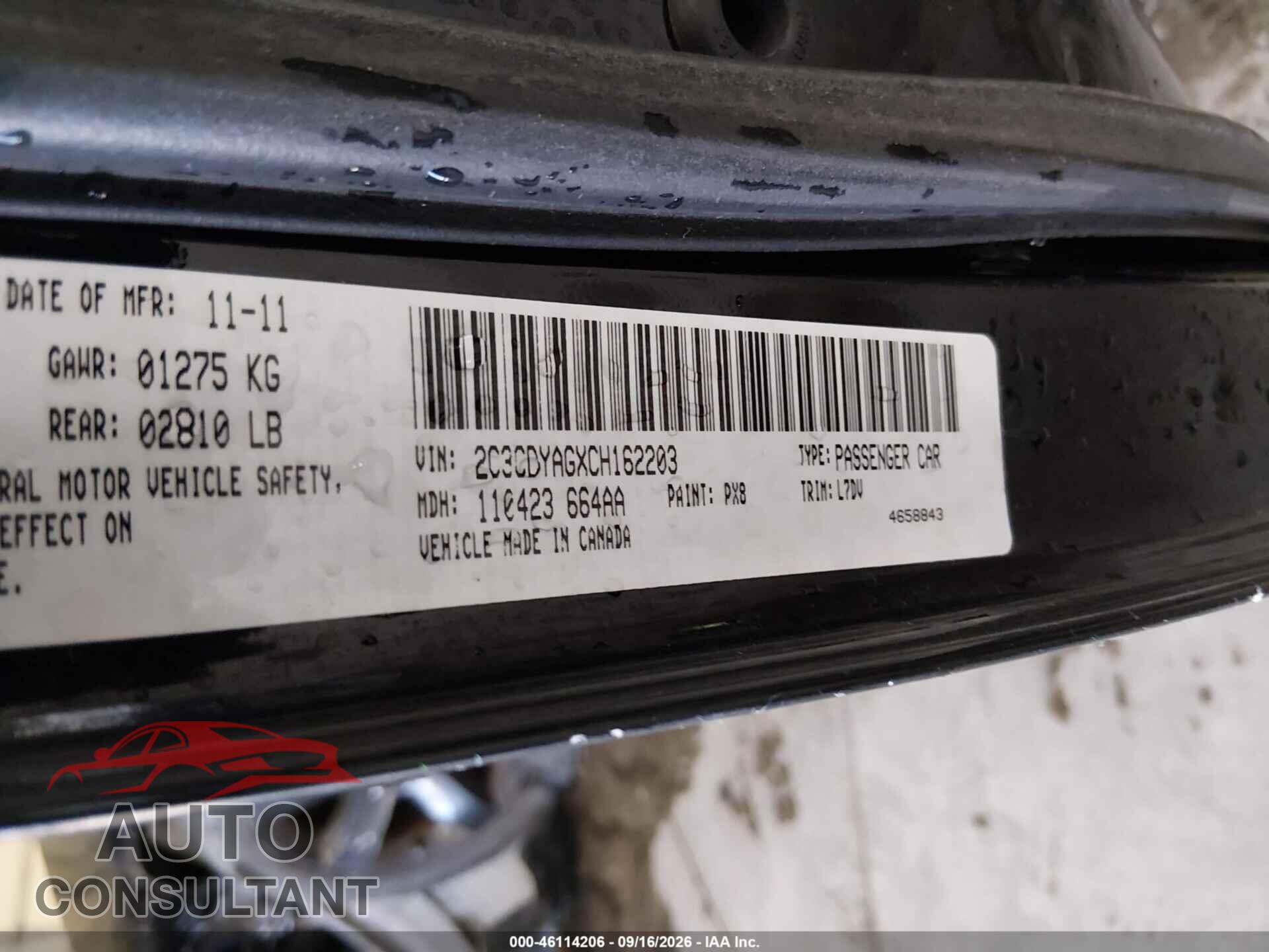 DODGE CHALLENGER 2012 - 2C3CDYAGXCH162203